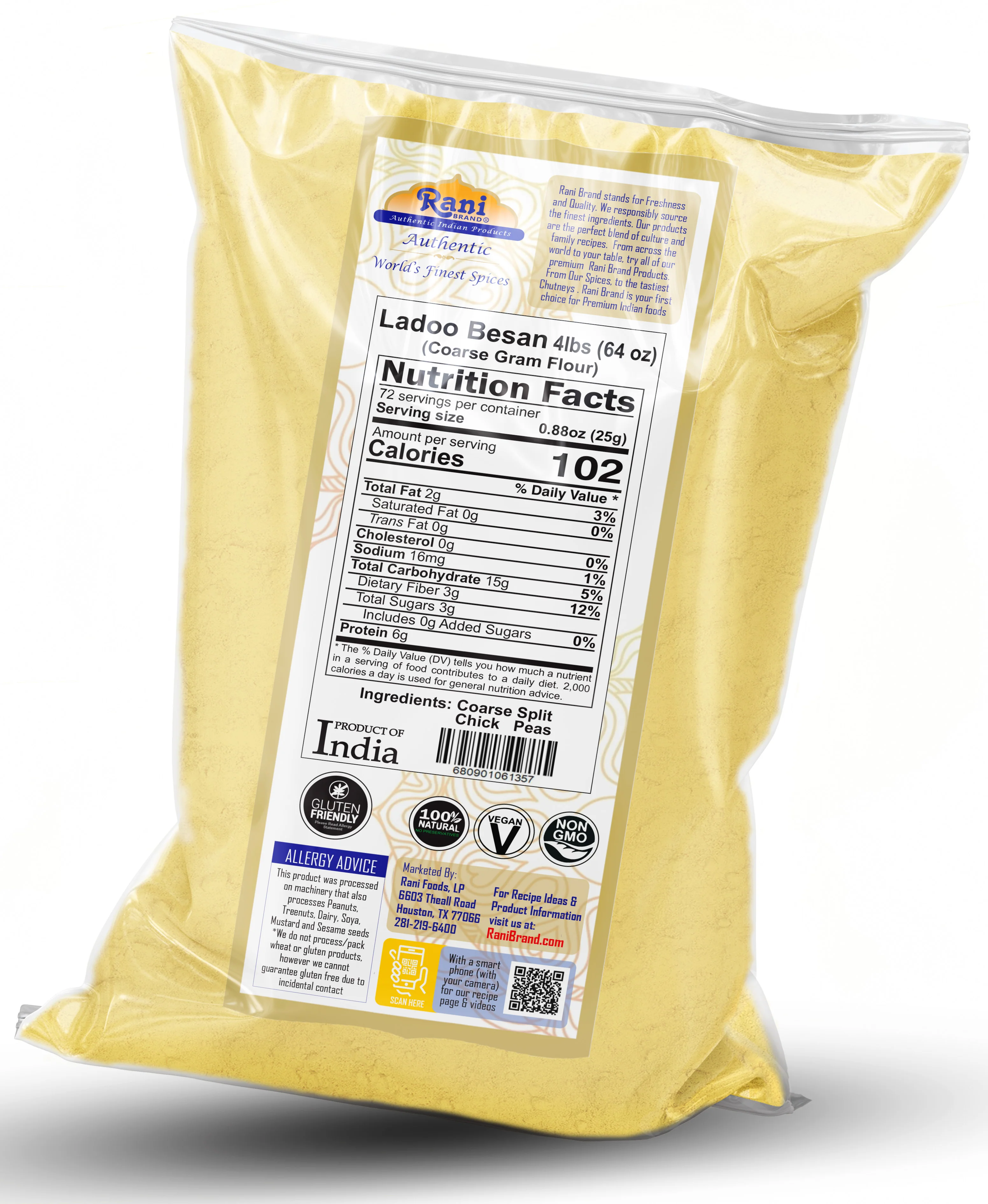 Rani Ladoo Besan (Coarse Gram Flour) 64oz (4lbs) 1.81kg Bulk ~ All Natural | Vegan | Gluten Friendly | NON-GMO | Kosher | Indian Origin - Image 5