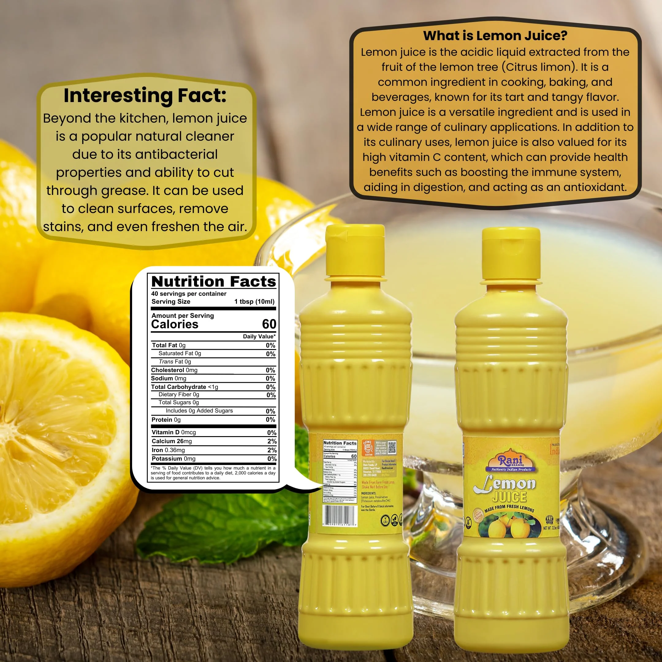 Rani Lemon Juice 13.5oz (400 ml) Vegan ~ Gluten Free | NON-GMO | Kosher | No Colors | Indian Origin - Image 3