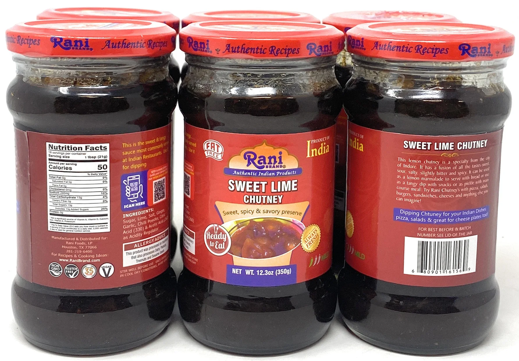 Rani Lime Sweet Mango Chutney (Indian Preserve) 12.5oz (350g) Glass Jar, Ready to eat, Vegan, Pack of 5+1 FREE ~ Gluten Free, All Natural, NON-GMO - Image 2