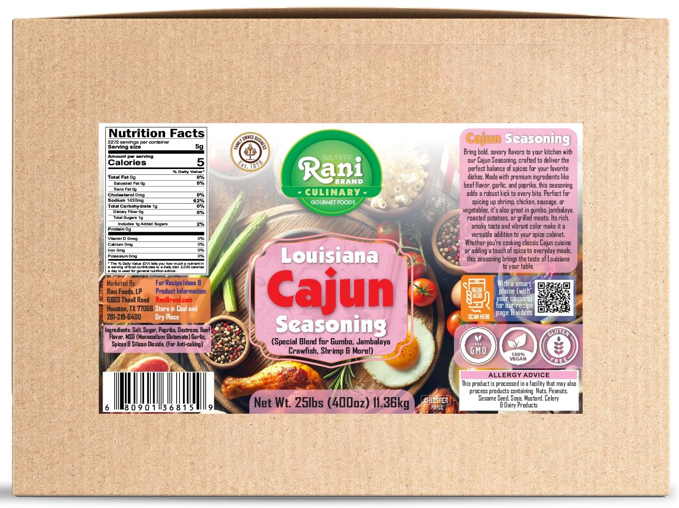 Rani Louisiana Cajun Seasoning (Special Blend for Gumbo, Jambalaya Crawfish, Shrimp) 400oz (25lbs) 11.36kg Bulk Box ~ All Natural | Gluten Friendly | NON-GMO | Kosher | Vegan | Product of USA - Image 10