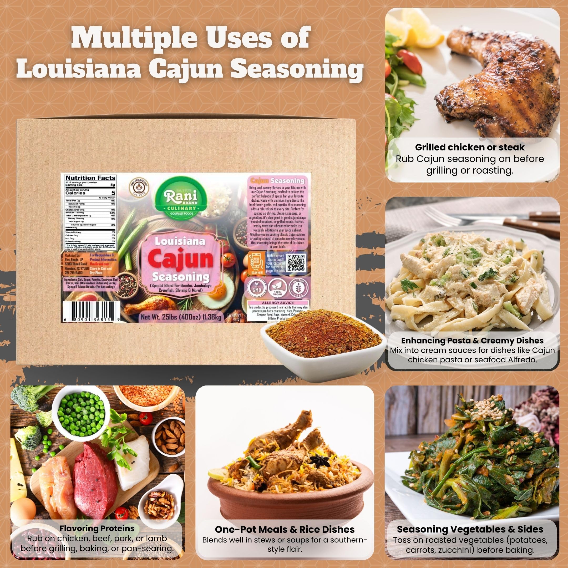 Rani Louisiana Cajun Seasoning (Special Blend for Gumbo, Jambalaya Crawfish, Shrimp) 400oz (25lbs) 11.36kg Bulk Box ~ All Natural | Gluten Friendly | NON-GMO | Kosher | Vegan | Product of USA - Image 2