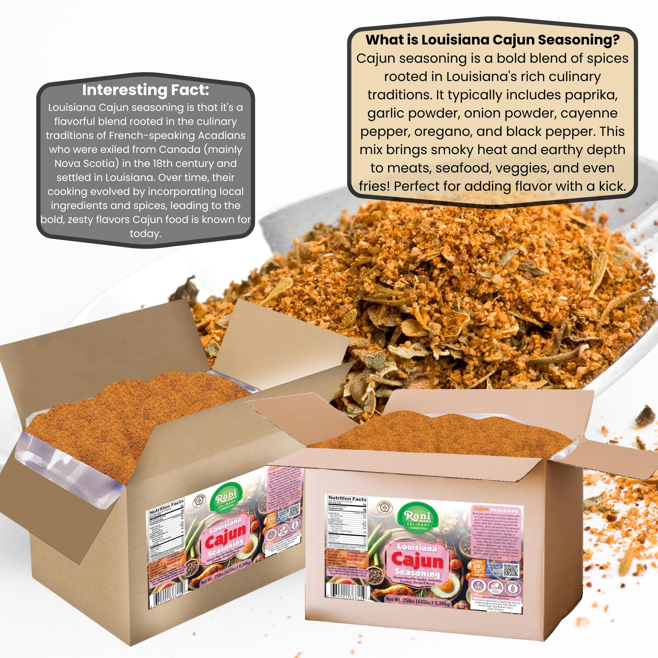 Rani Louisiana Cajun Seasoning (Special Blend for Gumbo, Jambalaya Crawfish, Shrimp) 400oz (25lbs) 11.36kg Bulk Box ~ All Natural | Gluten Friendly | NON-GMO | Kosher | Vegan | Product of USA - Image 3