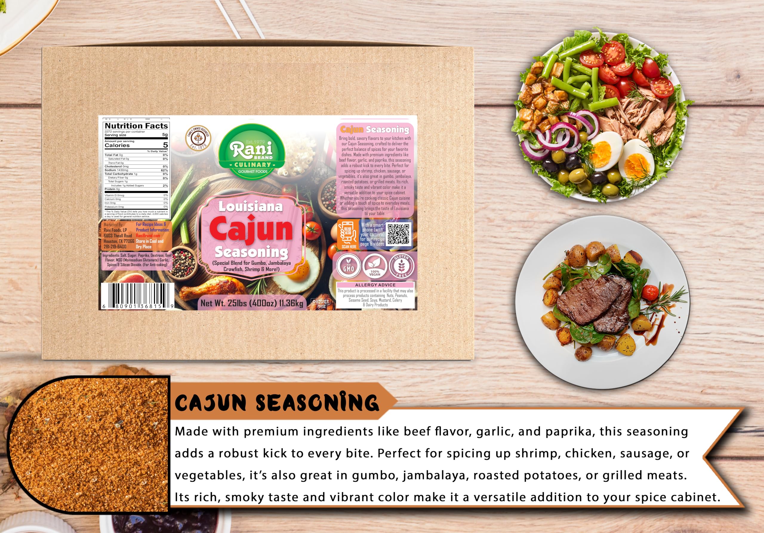 Rani Louisiana Cajun Seasoning (Special Blend for Gumbo, Jambalaya Crawfish, Shrimp) 400oz (25lbs) 11.36kg Bulk Box ~ All Natural | Gluten Friendly | NON-GMO | Kosher | Vegan | Product of USA - Image 6