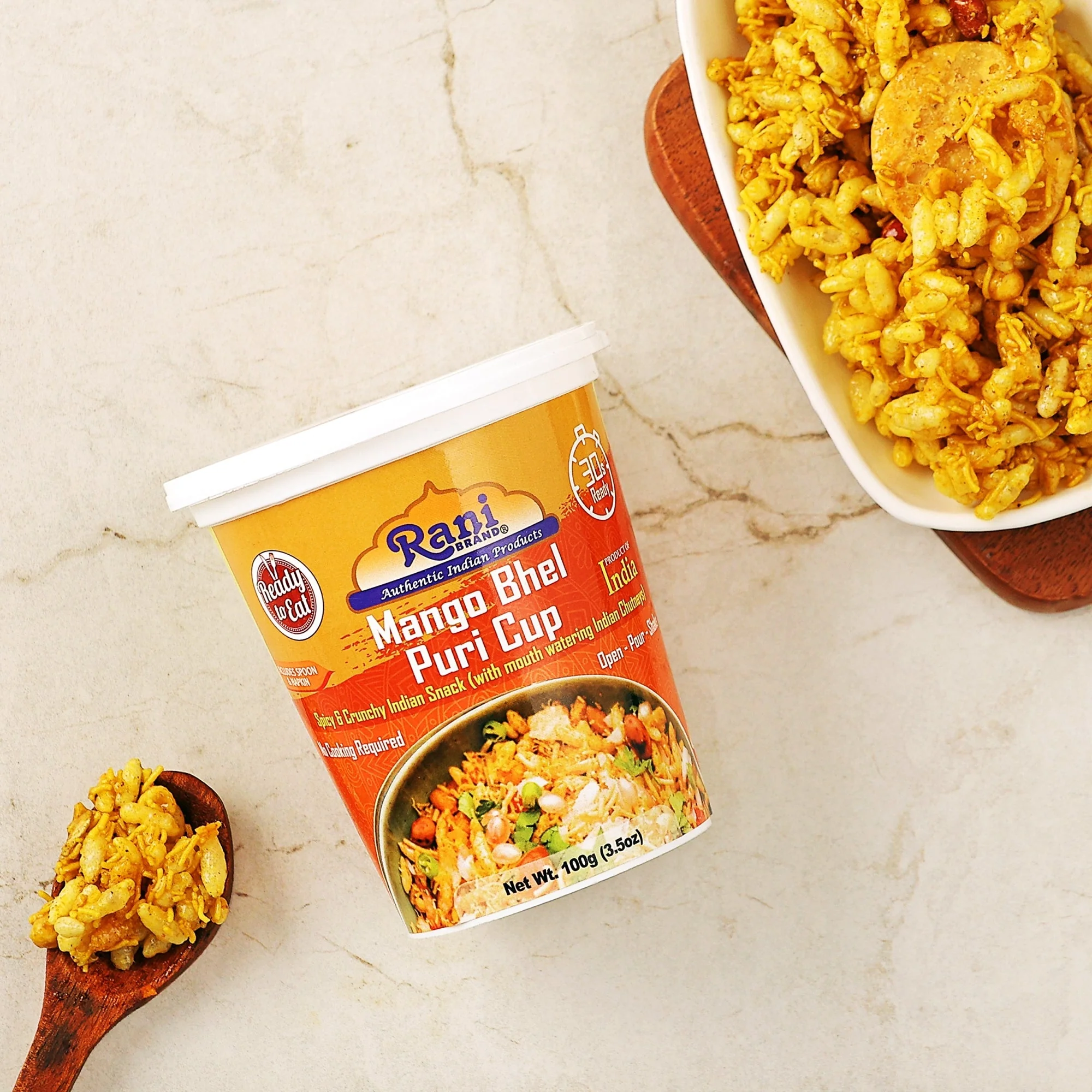 Rani Mango Bhel Puri Cup (Spicy & Crunchy Indian Snack w/ mouth watering Indian Chutneys) 3.5oz (100g), Pack of 2 ~ Ready to Eat | Vegan | NON-GMO | Indian Origin - Image 2