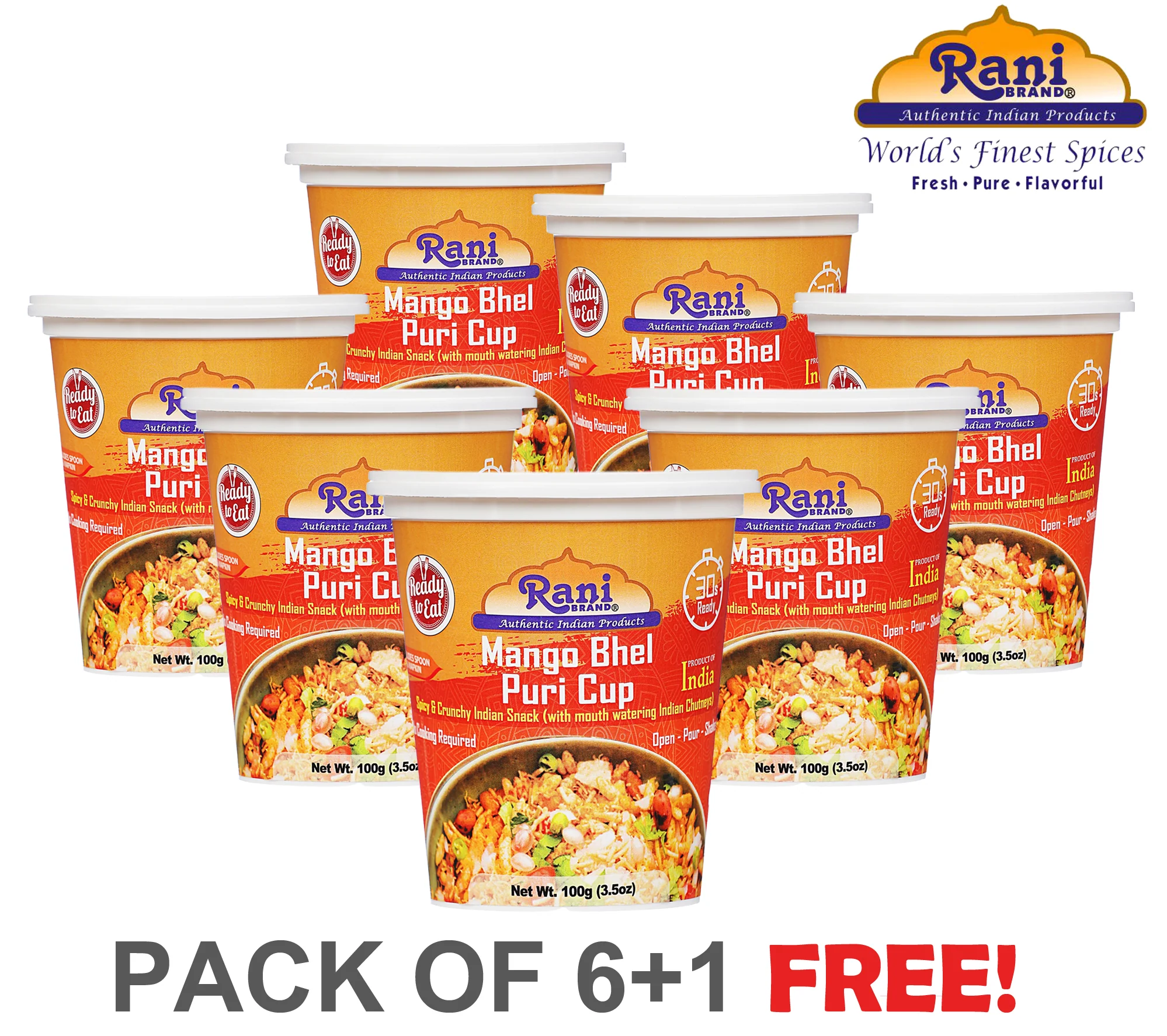 Rani Mango Bhel Puri Cup (Spicy & Crunchy Indian Snack w/ mouth watering Indian Chutneys) 3.5oz (100g), Pack of 6+1 FREE ~ Ready to Eat | Vegan | NON-GMO | Indian Origin - Image 3