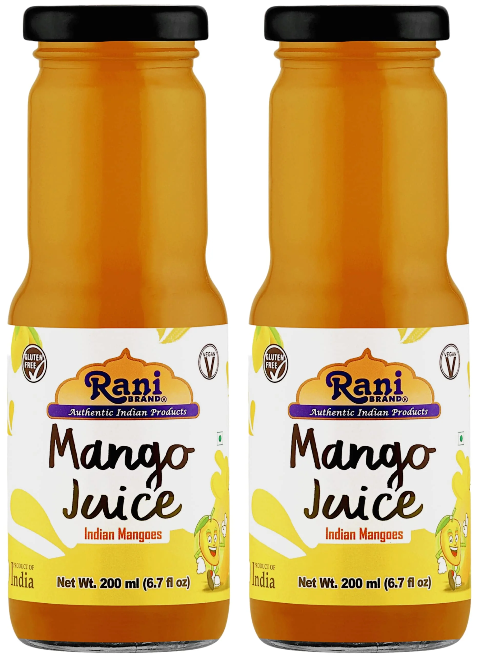 Rani Mango Juice 6.7 fl oz (200 ml) Glass Bottle, Pack of 2 ~ Indian Fruit Beverage | Vegan | Gluten Free | NON-GMO | Indian Origin