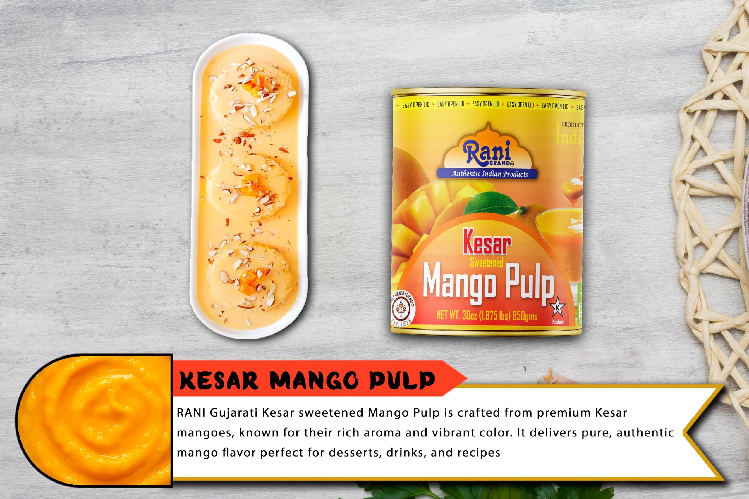 Rani Mango Pulp Puree (Kesar Sweetened) 30oz (1.875lbs) 850g Pack of 2 ~ Kosher | All Natural | NON-GMO | Vegan | No colors | Gluten Friendly - Image 7