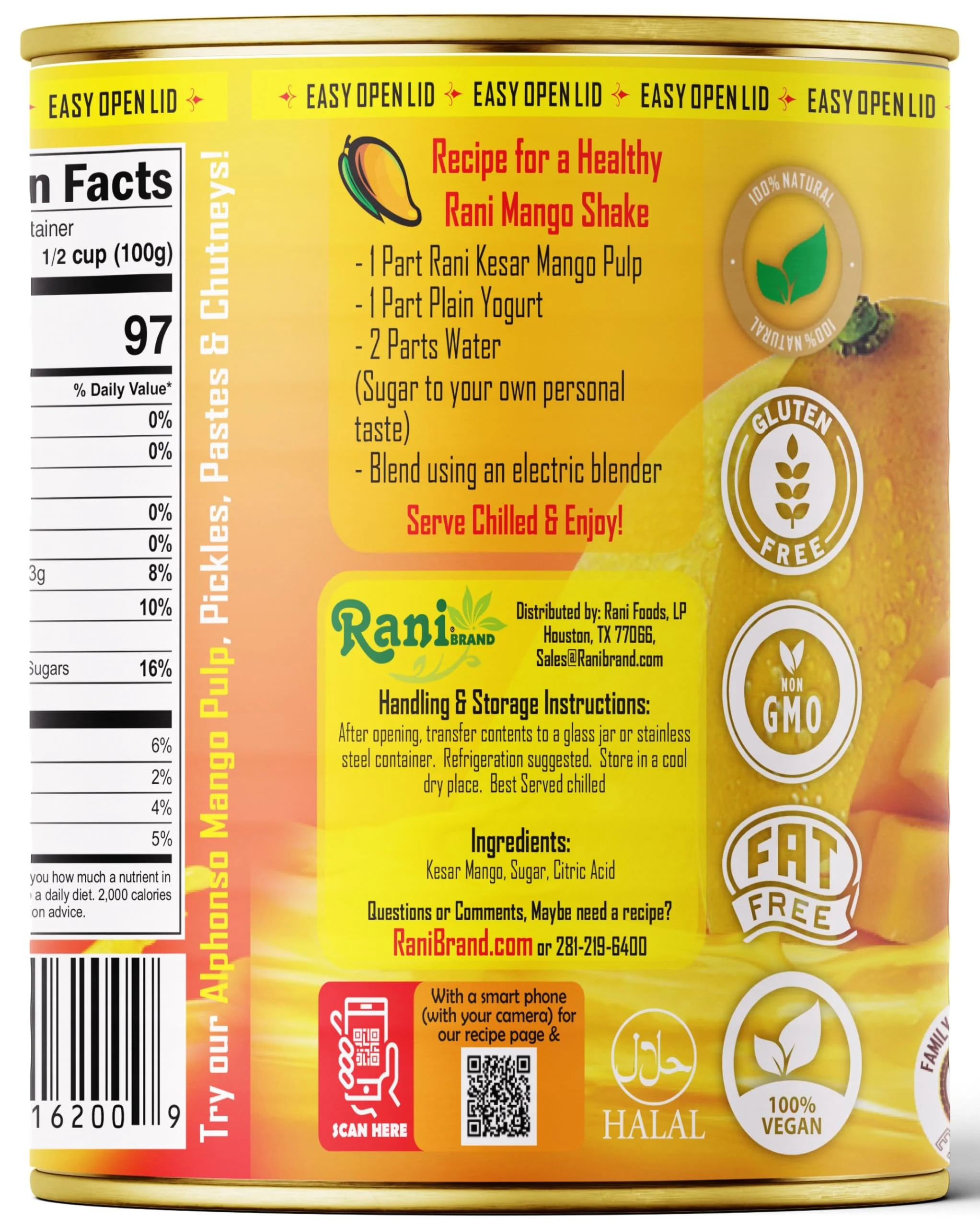 Rani Mango Pulp Puree (Kesar Sweetened) 30oz (1.875lbs) 850g Pack of 2 ~ Kosher | All Natural | NON-GMO | Vegan | No colors | Gluten Friendly - Image 9