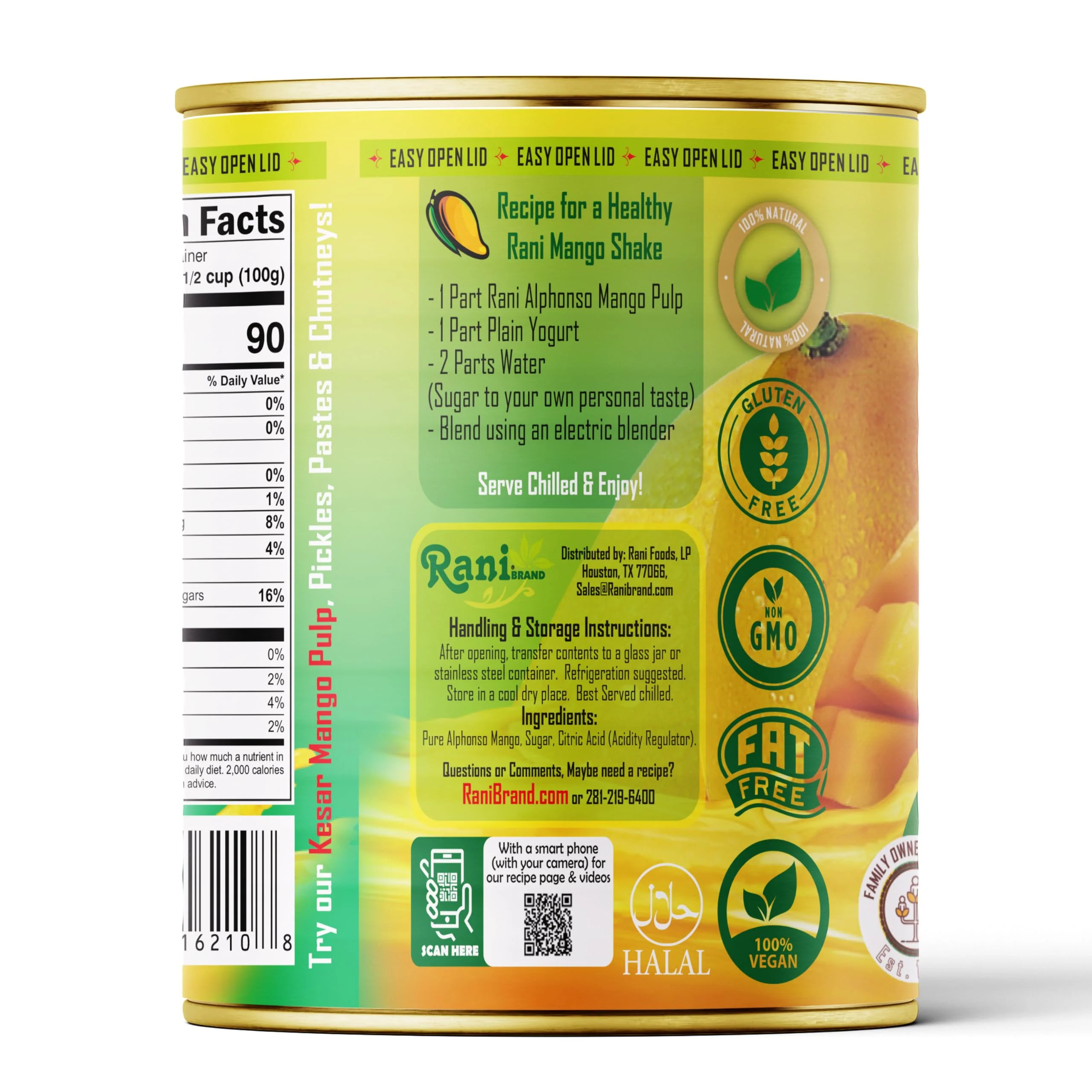 Rani Mango Pulp Puree (Makes Mango Lassi Shakes) Alphonso Sweetened 30oz (1.875lbs) 850g Pack of 2 ~ Kosher | All Natural | NON-GMO | Vegan | No colors | Gluten Friendly | Indian Origin - Image 9