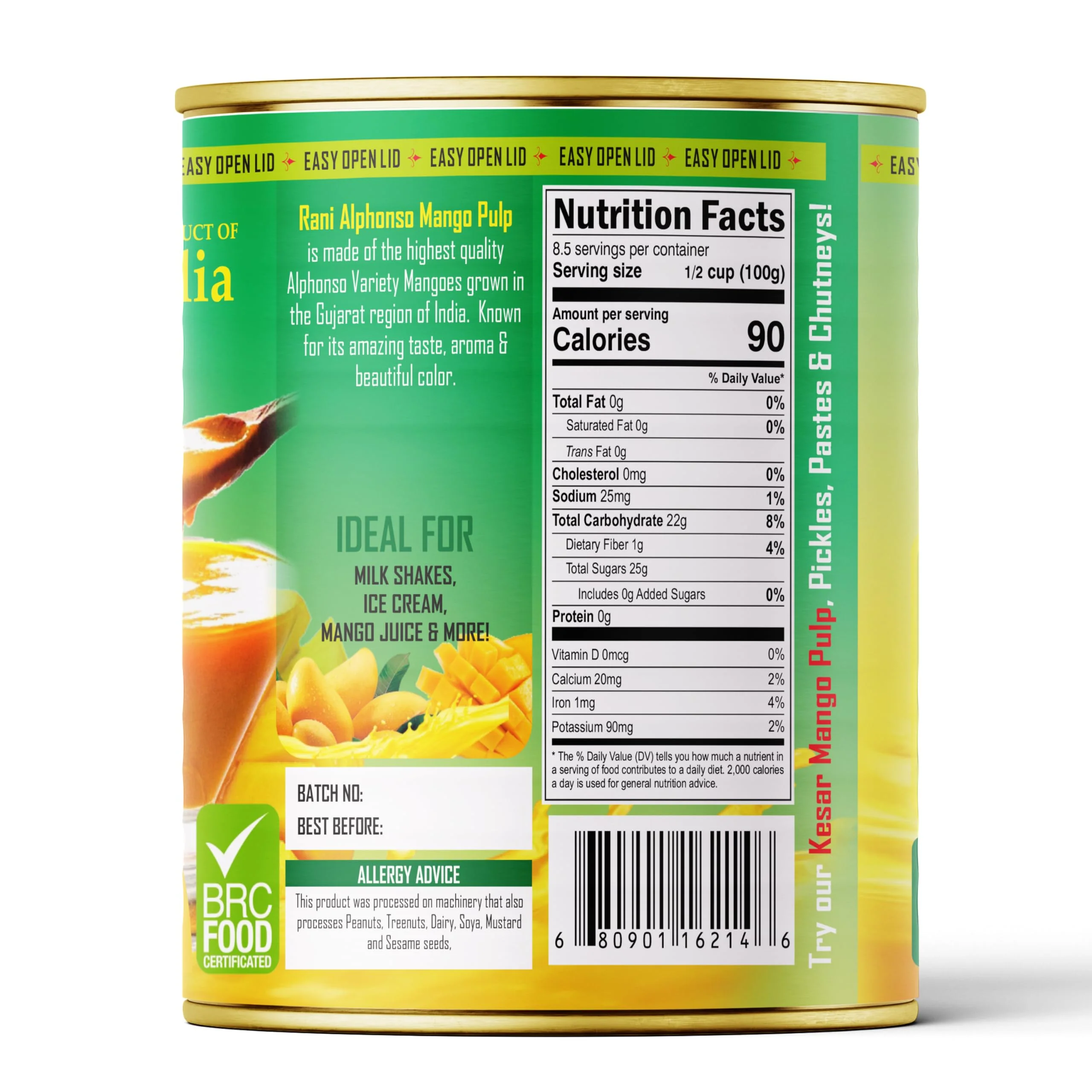 Rani Mango Pulp Puree (Makes Mango Lassi Shakes) Alphonso Unsweetened 30oz (1.875lbs) 850g Pack of 2 ~ Kosher | All Natural | NON-GMO | Vegan | No colors | Gluten Friendly | Indian Origin - Image 9