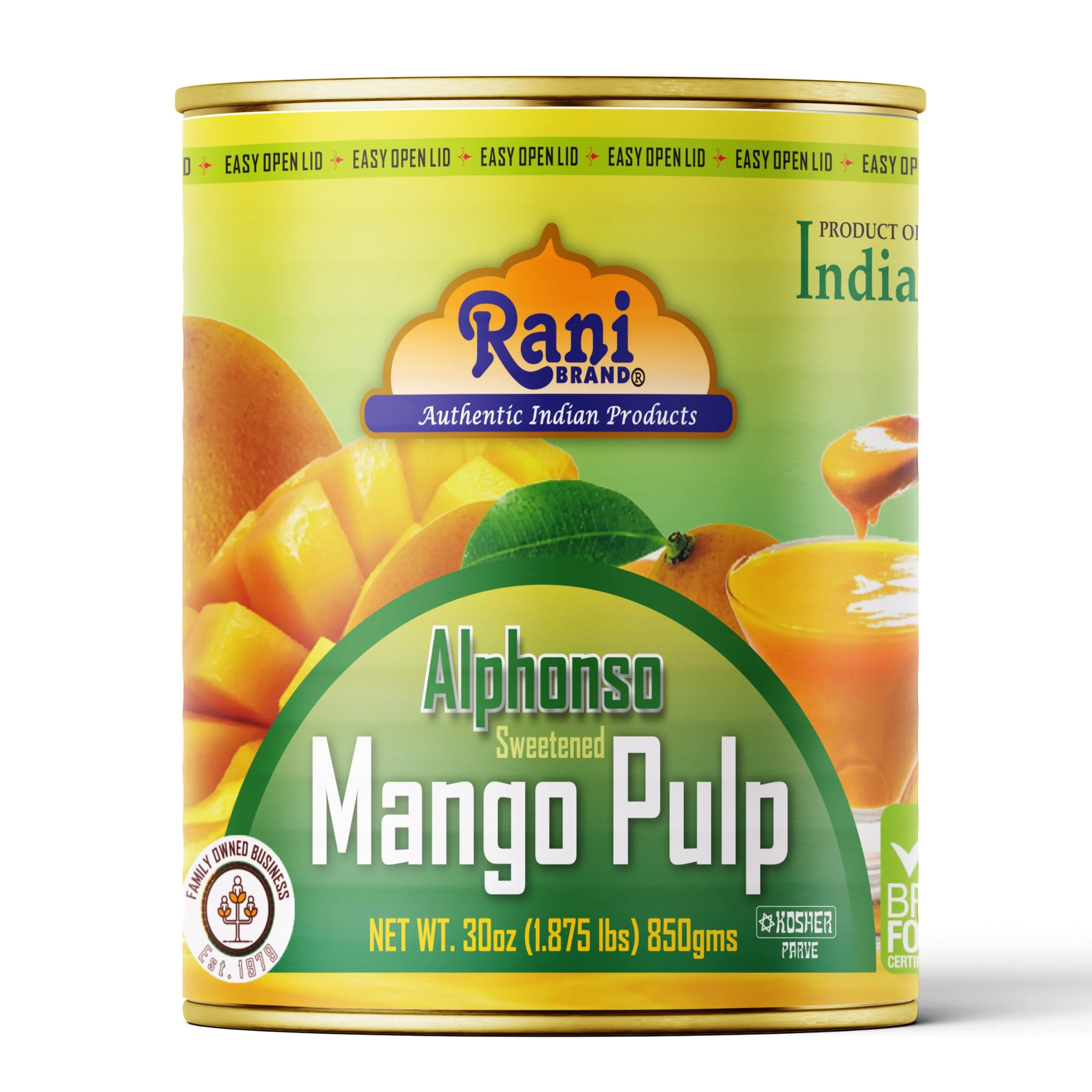 Rani Mango Pulp Puree (Makes Mango Lassi Shakes) Alphonso Sweetened 30oz (1.875lbs) 850g ~ Kosher | All Natural | NON-GMO | Vegan | No colors | Gluten Friendly | Indian Origin - Image 11