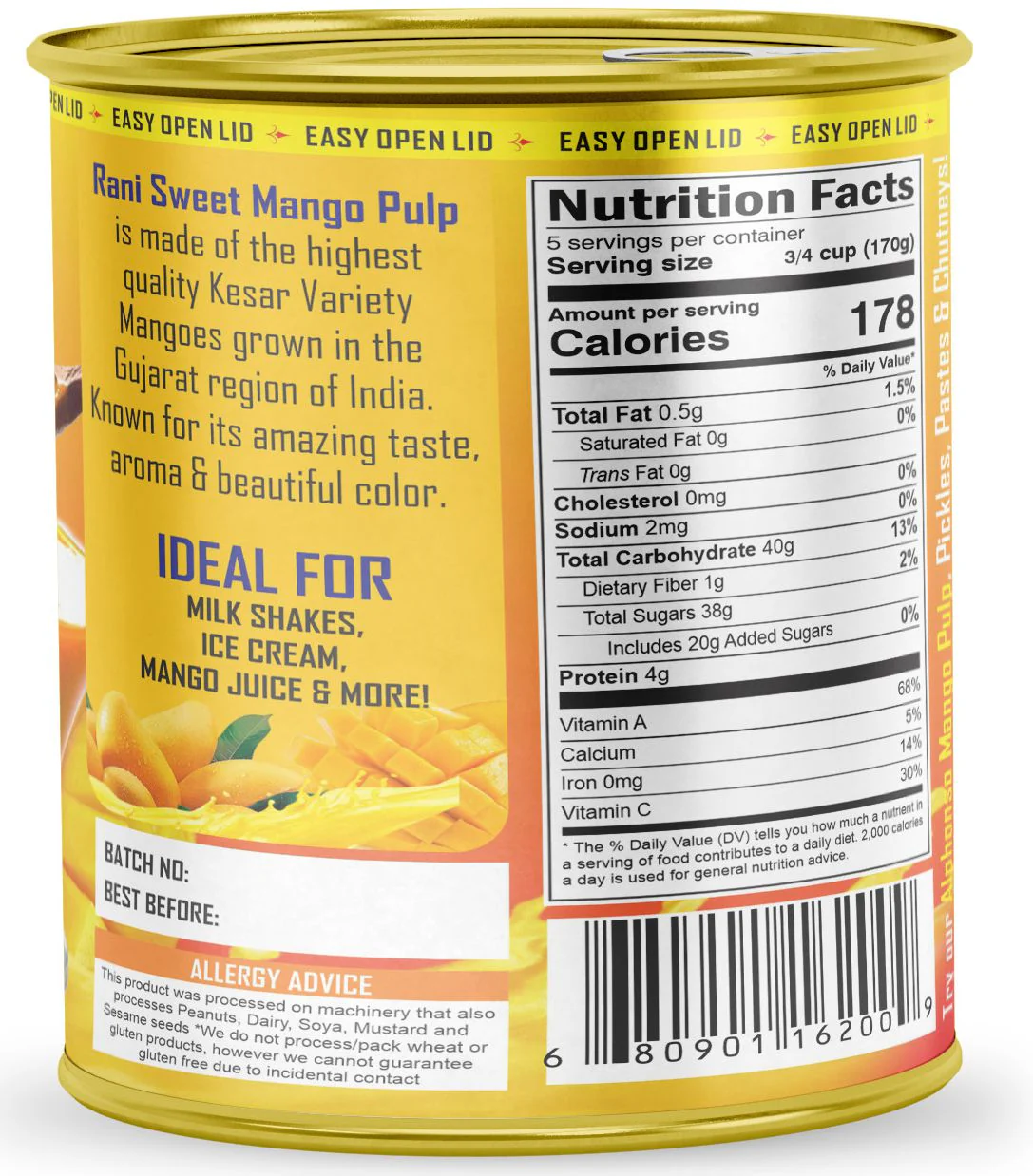 Rani Mango Pulp Puree (Makes Mango Lassi Shakes) Kesar Sweetened 30oz (1.875lbs) 850g Pack of 6, 160 cases Pallet ~ Kosher | All Natural | NON-GMO | Vegan | No colors | Gluten Friendly | Indian Origin - Image 7