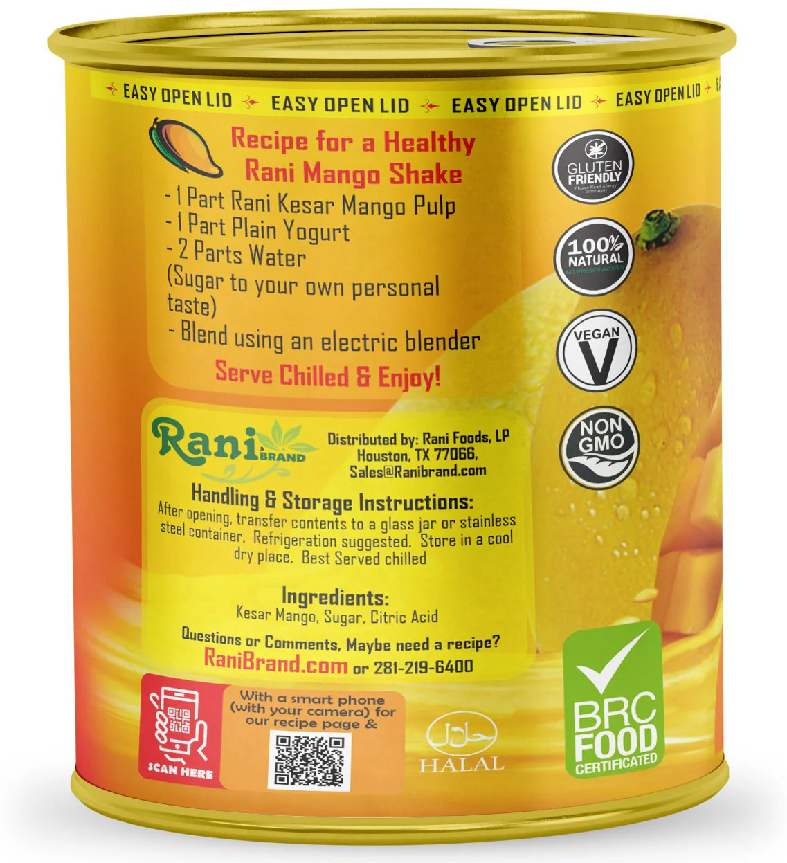 Rani Mango Pulp Puree (Makes Mango Lassi Shakes) Kesar Sweetened 30oz (1.875lbs) 850g Pack of 6, 160 cases Pallet ~ Kosher | All Natural | NON-GMO | Vegan | No colors | Gluten Friendly | Indian Origin - Image 8