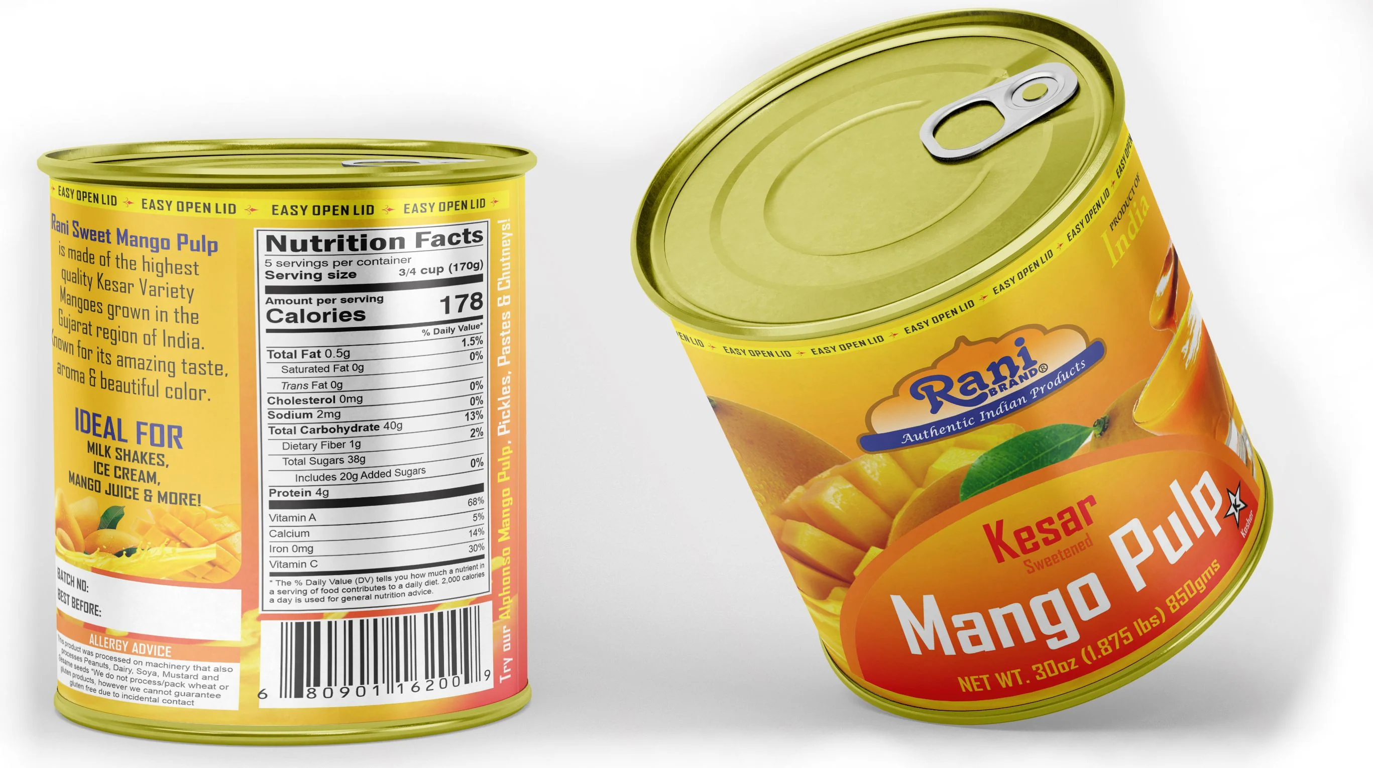 Rani Mango Pulp Puree (Makes Mango Lassi Shakes) Kesar Sweetened 30oz (1.875lbs) 850g Pack of 6, 160 cases Pallet ~ Kosher | All Natural | NON-GMO | Vegan | No colors | Gluten Friendly | Indian Origin - Image 9