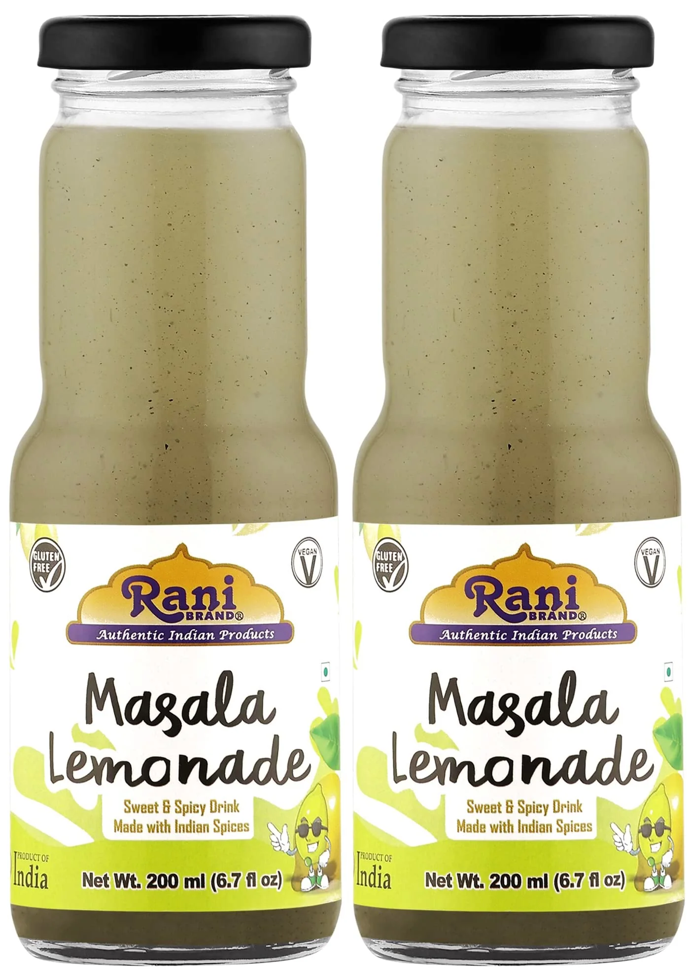 Rani Masala Lemonade 6.7 fl oz (200 ml) Glass Bottle, Pack of 2 ~ Indian Fruit Beverage | Vegan | Gluten Free | NON-GMO | Indian Origin