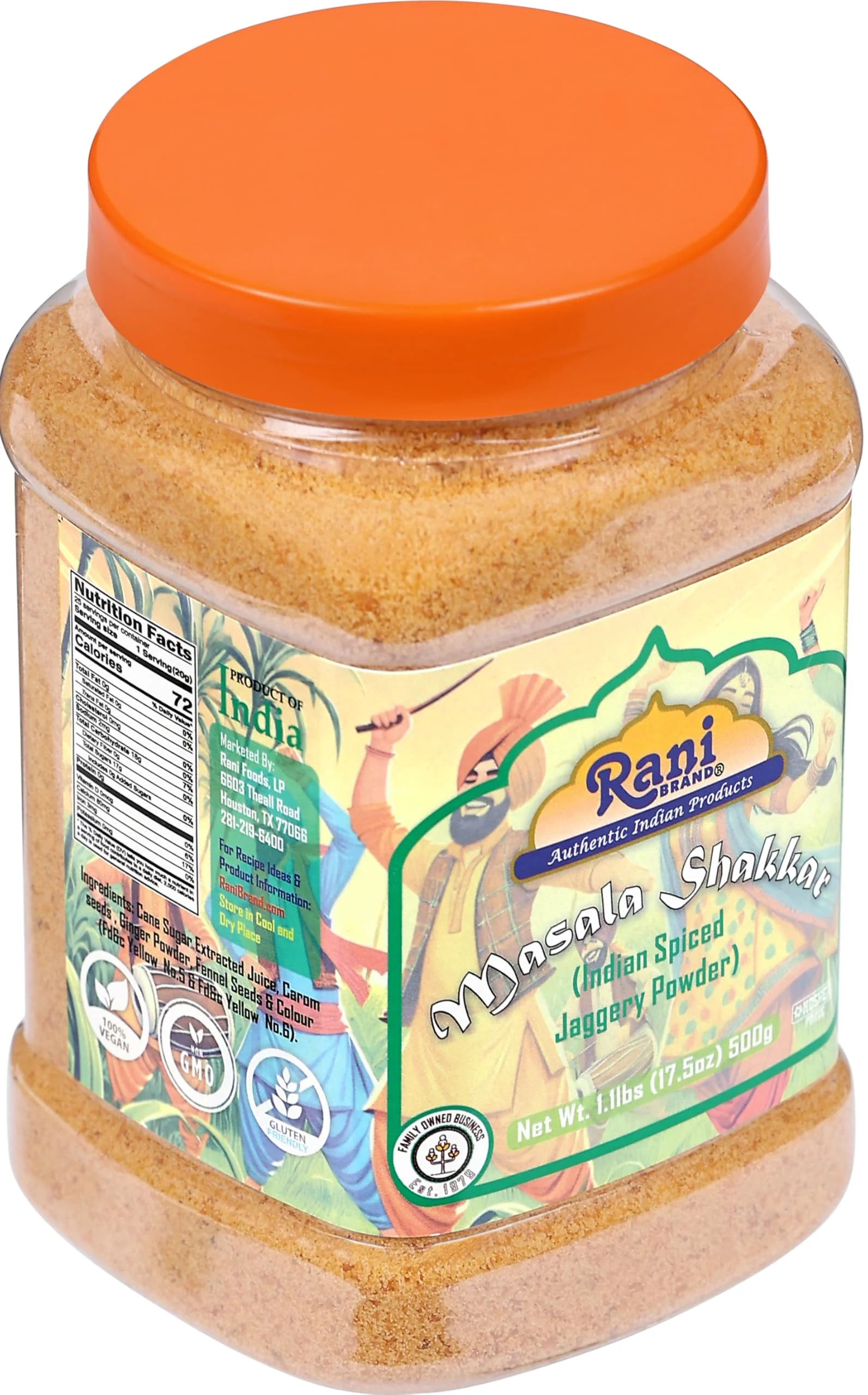 Rani Masala Shakkar (Indian Spiced Jaggery Powder) Unrefined Raw Cane Sugar 17.5oz (1.1lbs) 500g PET Jar ~ Gluten Friendly | Vegan | NON-GMO | Kosher | No Salt or fillers | Indian Product - Image 10