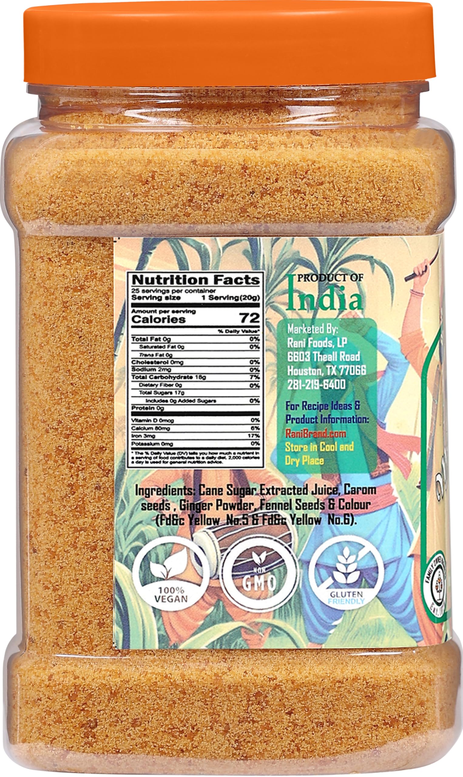 Rani Masala Shakkar (Indian Spiced Jaggery Powder) Unrefined Raw Cane Sugar 17.5oz (1.1lbs) 500g PET Jar ~ Gluten Friendly | Vegan | NON-GMO | Kosher | No Salt or fillers | Indian Product - Image 8