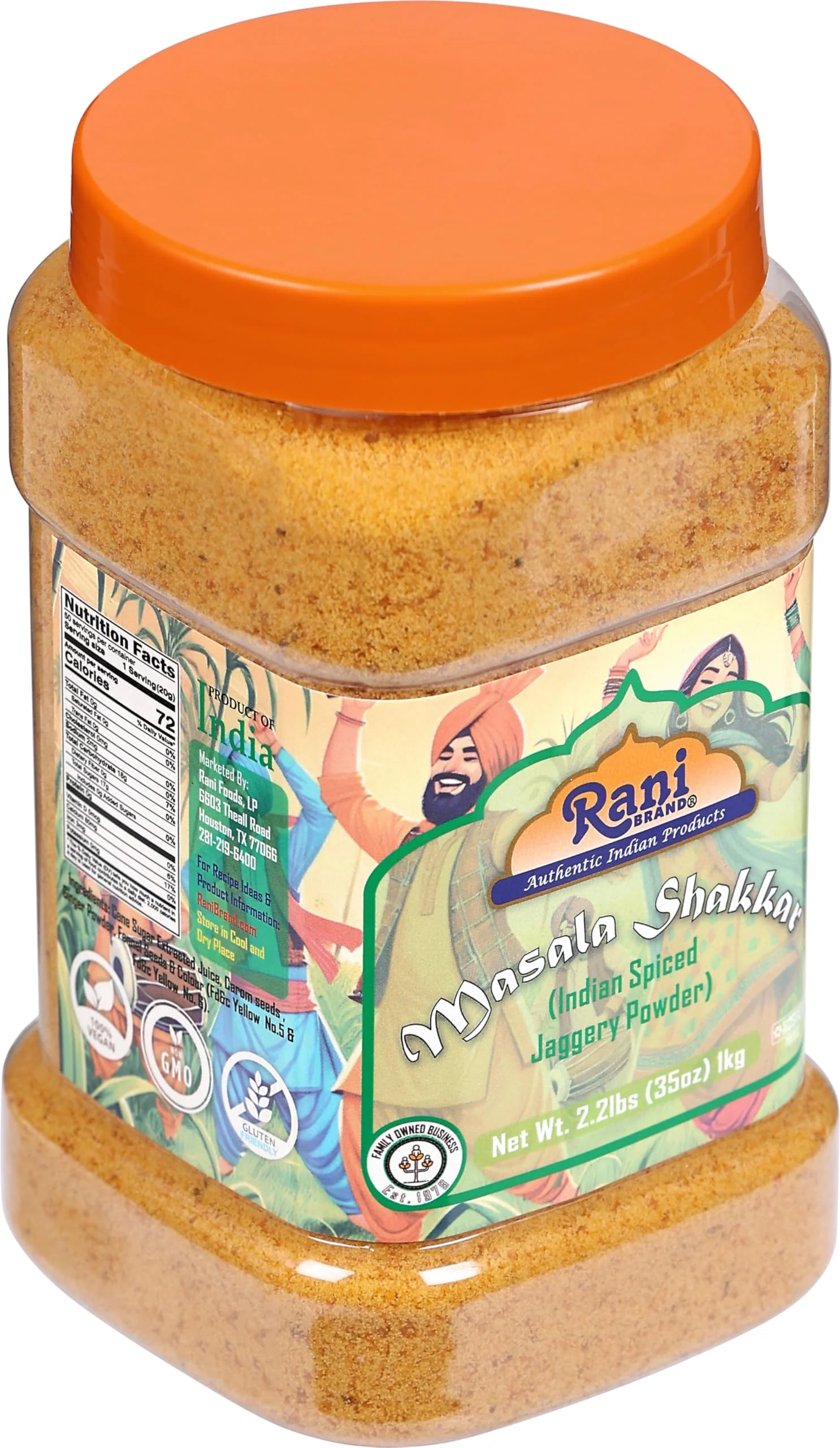 Rani Masala Shakkar (Indian Spiced Jaggery Powder) Unrefined Raw Cane Sugar 35oz (2.2lbs) 1kg PET Jar ~ Gluten Friendly | Vegan | NON-GMO | Kosher | No Salt or fillers | Indian Product - Image 10