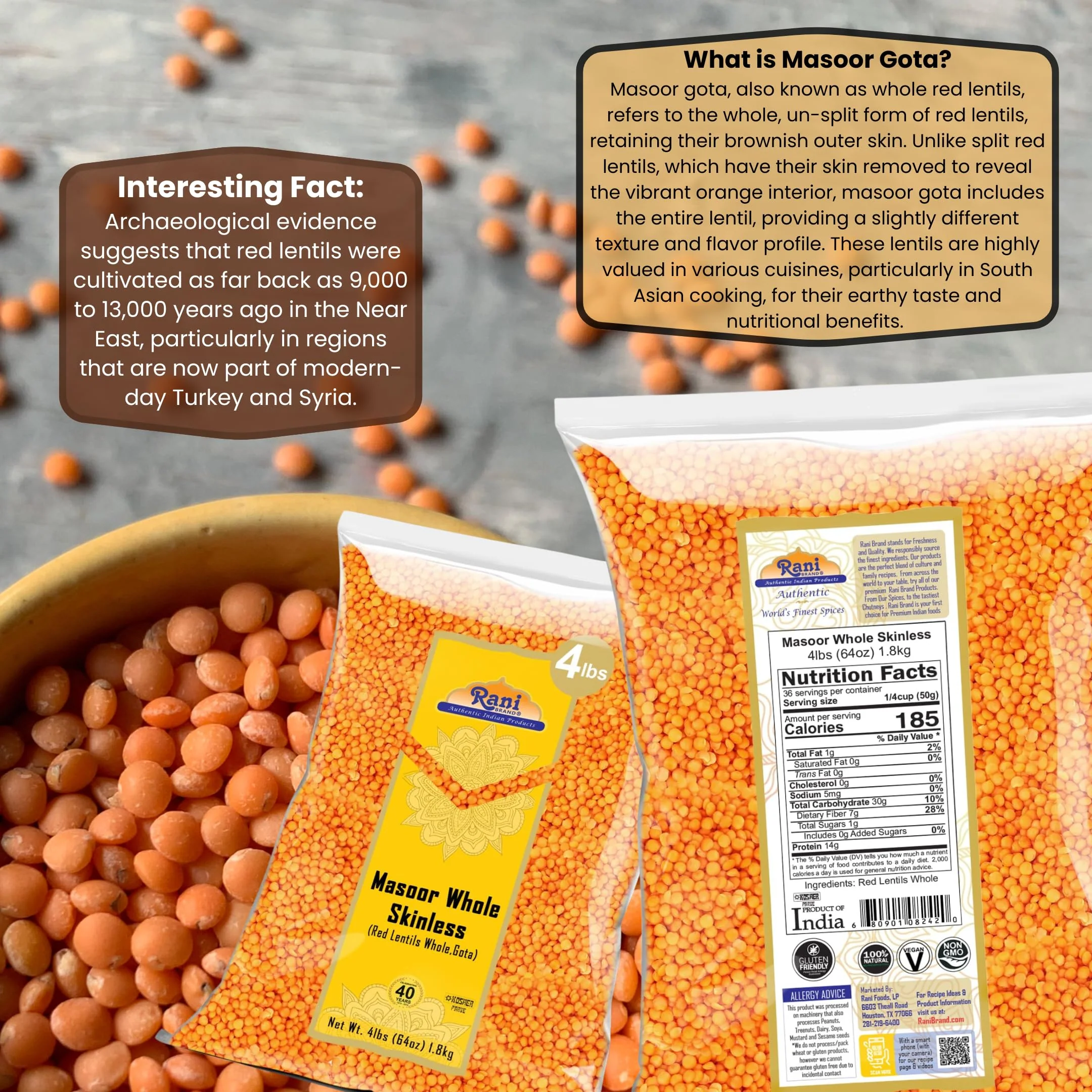 Rani Masoor Gota (Football) Indian Red Lentils Skinless 64oz (4lbs) 1.81kg ~ All Natural | Gluten Friendly | NON-GMO | Kosher | Vegan | Product of USA - Image 3