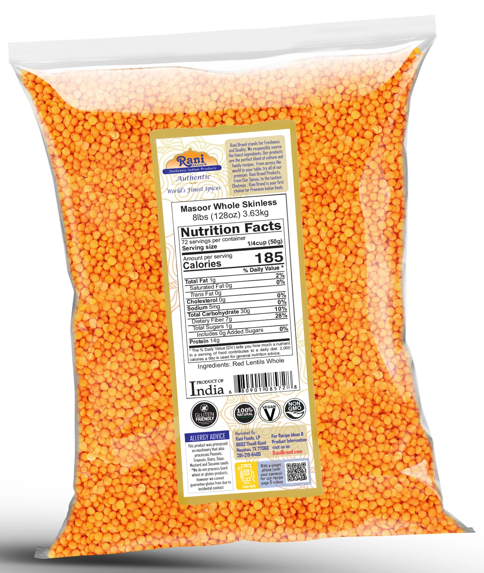Rani Masoor Gota (Football) Indian Red Lentils Skinless 128oz (8lbs) 3.63kg Bulk ~ All Natural | Gluten Friendly | NON-GMO | Kosher | Vegan | Product of USA - Image 6