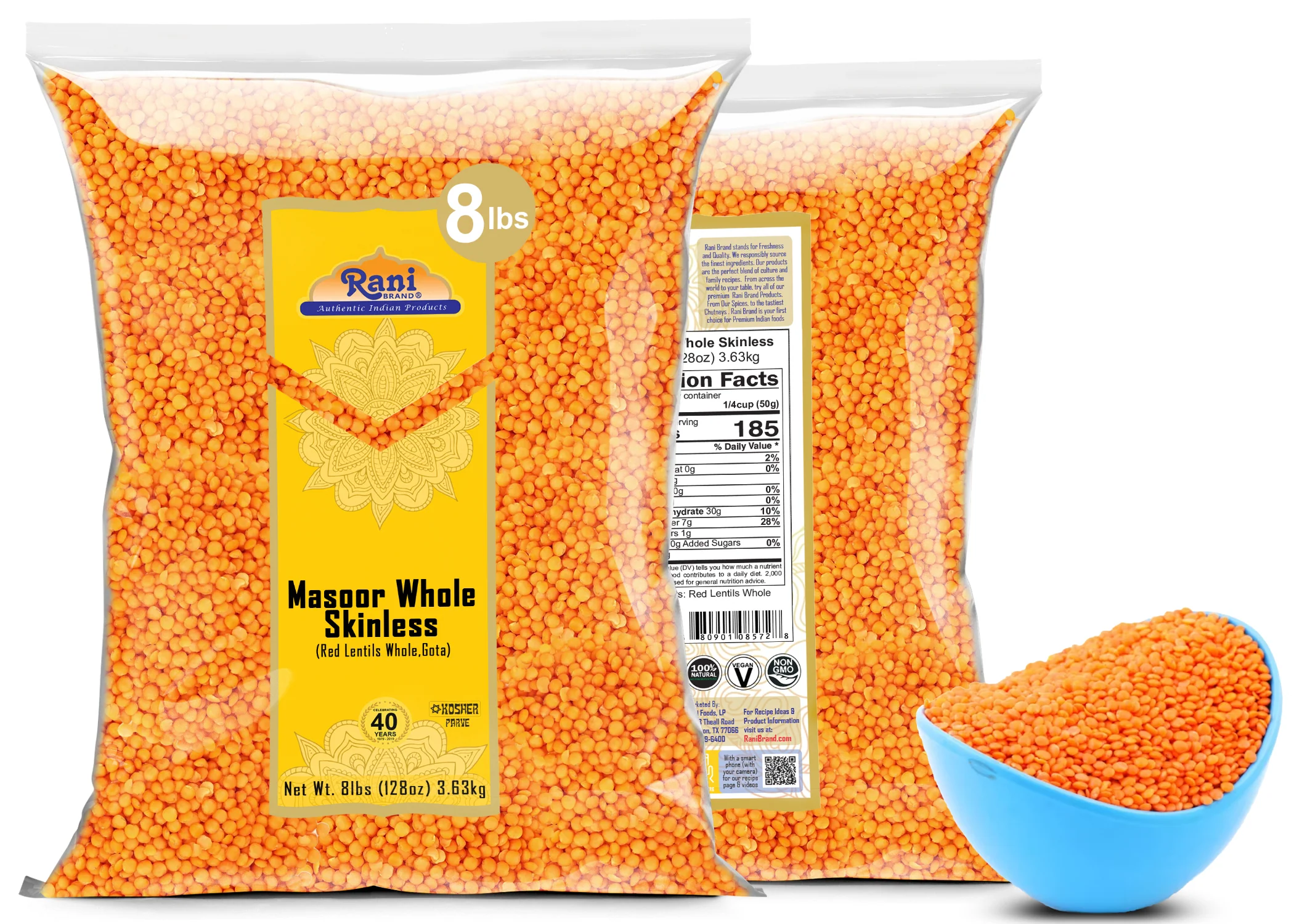 Rani Masoor Gota (Football) Indian Red Lentils Skinless 128oz (8lbs) 3.63kg Bulk ~ All Natural | Gluten Friendly | NON-GMO | Kosher | Vegan | Product of USA - Image 7