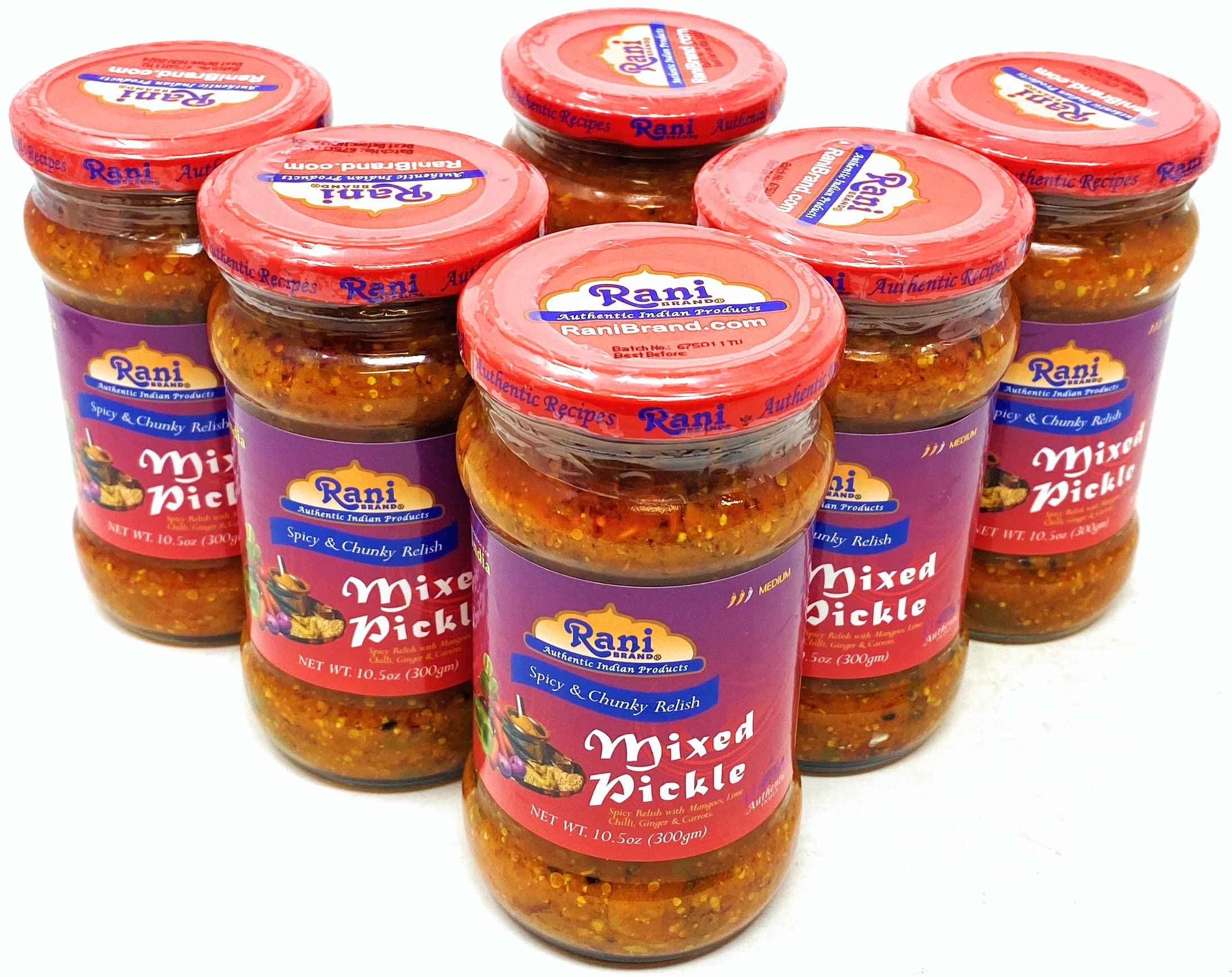 Rani Mixed Vegetable Pickle (Achar, Spicy Indian Relish) 10.5oz (300g) Glass Jar, Pack of 5+1 FREE ~ Vegan | Gluten Free | NON-GMO | No Colors - Image 3