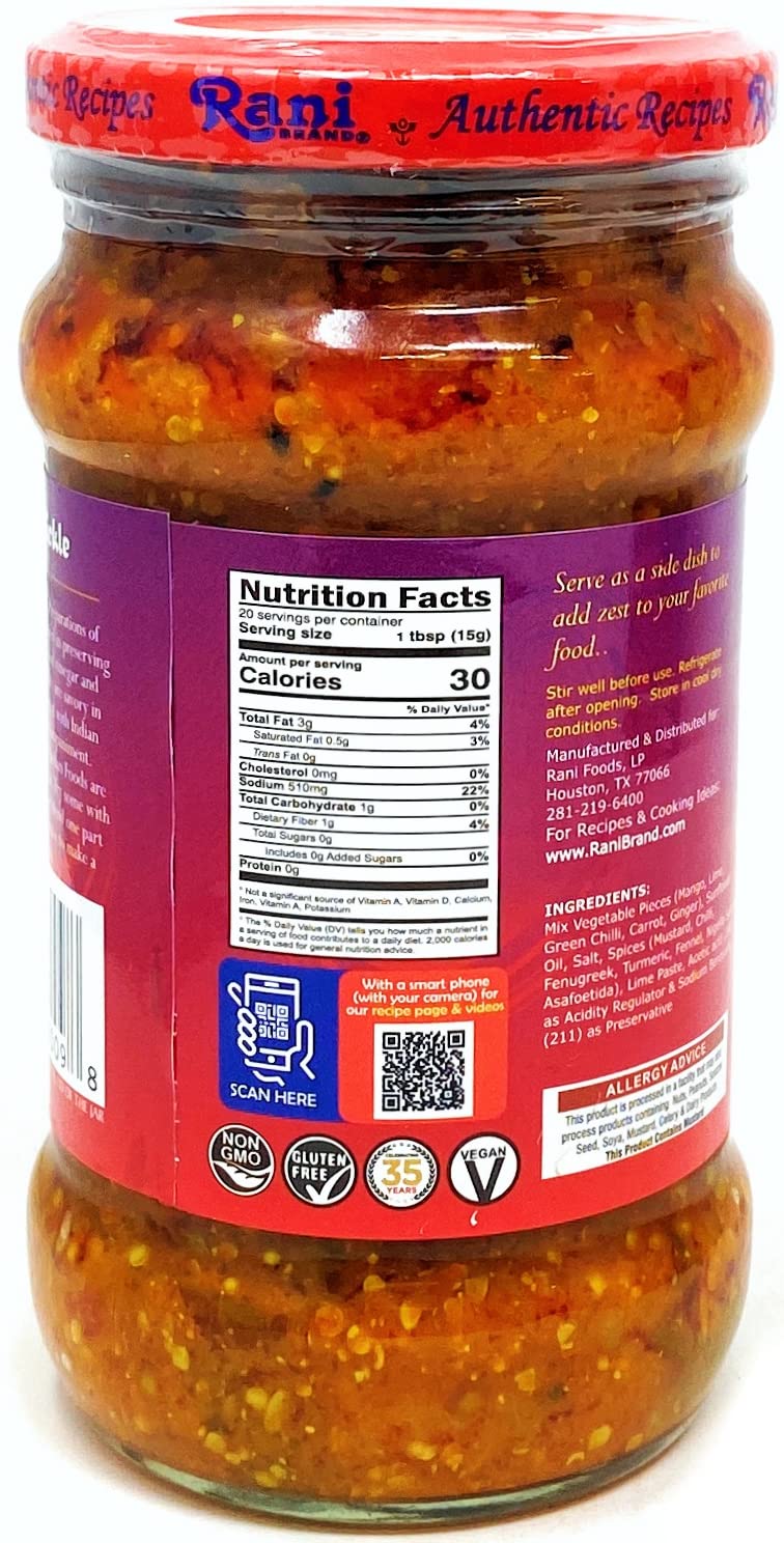 Rani Mixed Vegetable Pickle (Achar, Spicy Indian Relish) 10.5oz (300g) Glass Jar, Pack of 5+1 FREE ~ Vegan | Gluten Free | NON-GMO | No Colors - Image 5
