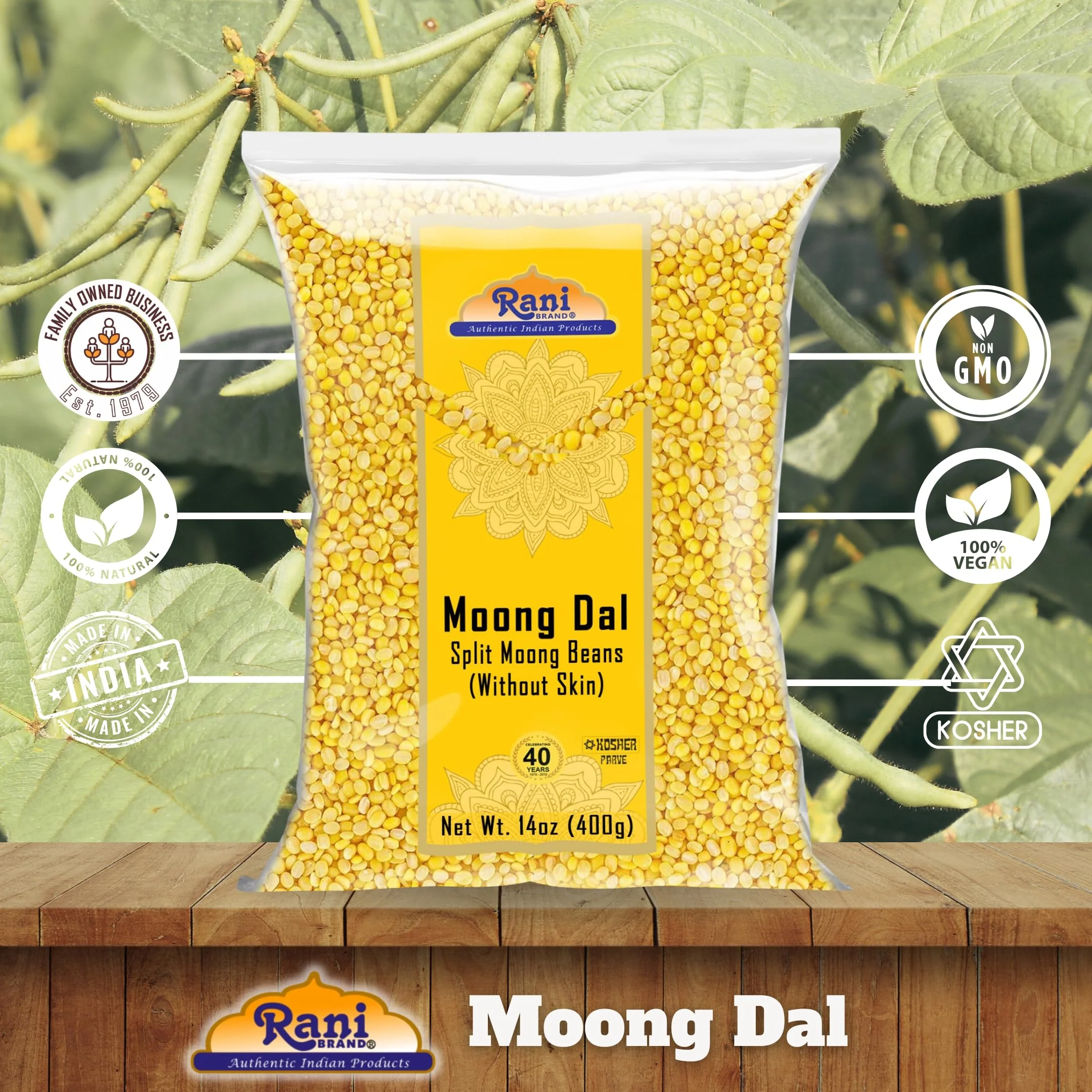 Rani Moong Dal (Split Mung Beans Without Skin) Lentils Indian 14oz (400g) ~ All Natural | Gluten Friendly | Non-GMO | Kosher | Vegan | Indian Origin - Image 4