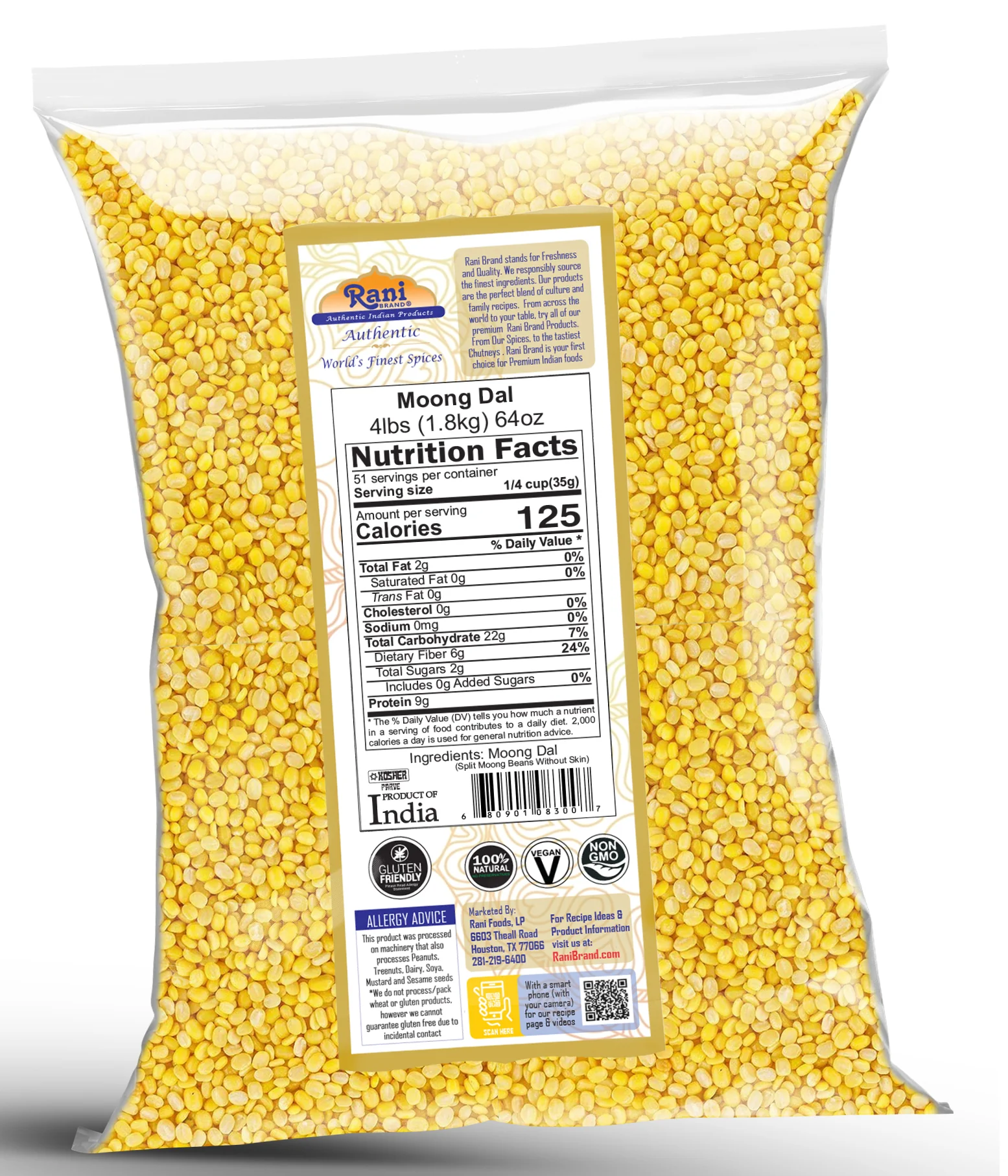 Rani Moong Dal (Split Mung Beans without skin) Indian Lentils, 64oz (4lbs) 1.81kg ~ All Natural | Gluten Friendly | NON-GMO | Kosher | Vegan | Indian Origin - Image 6