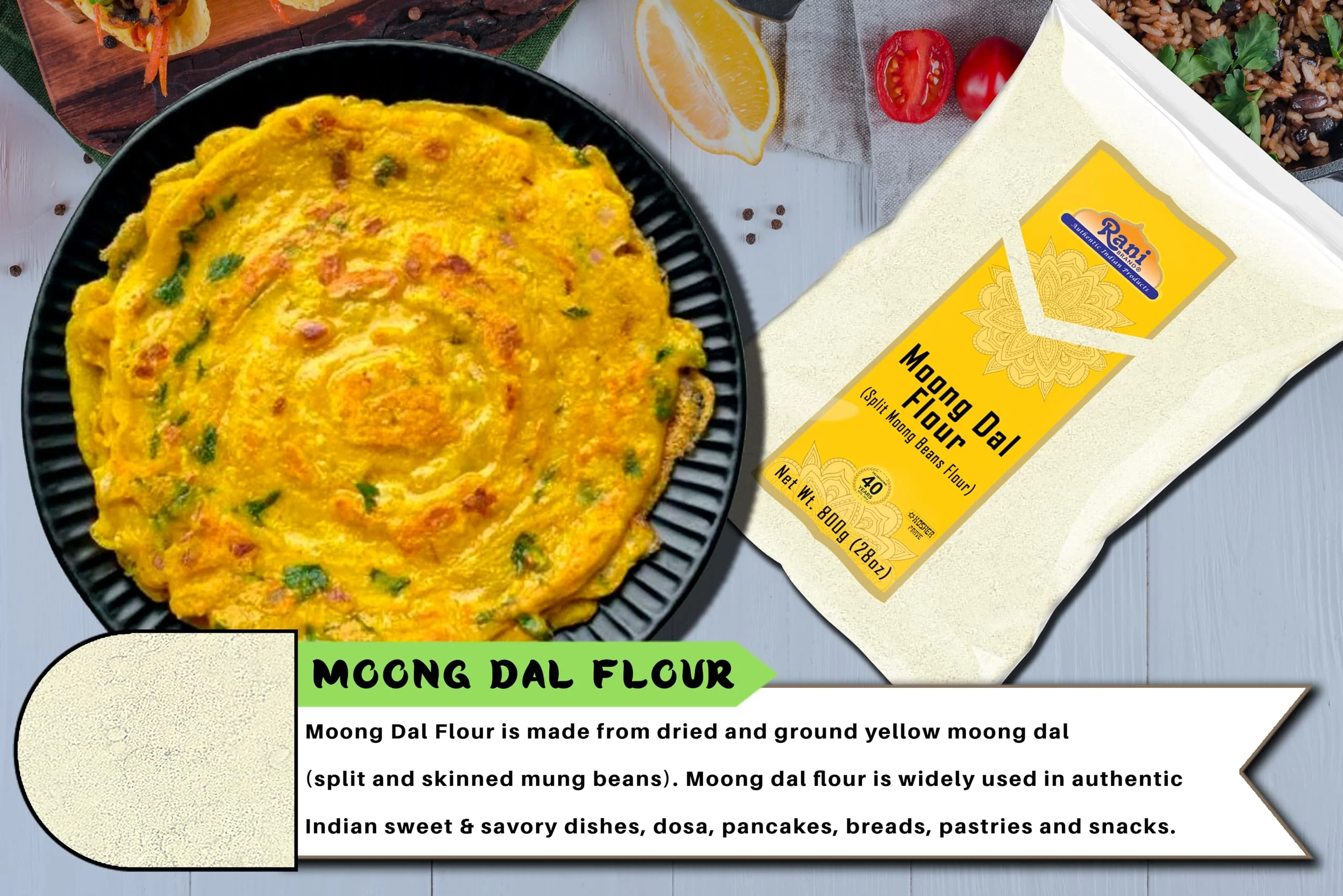 Rani Moong Flour (Mung Bean Flour, Green Gram Flour) 28oz (1.75lbs) 800g ~ All Natural | Vegan | Gluten Friendly | NON-GMO | Kosher | Indian Origin - Image 6