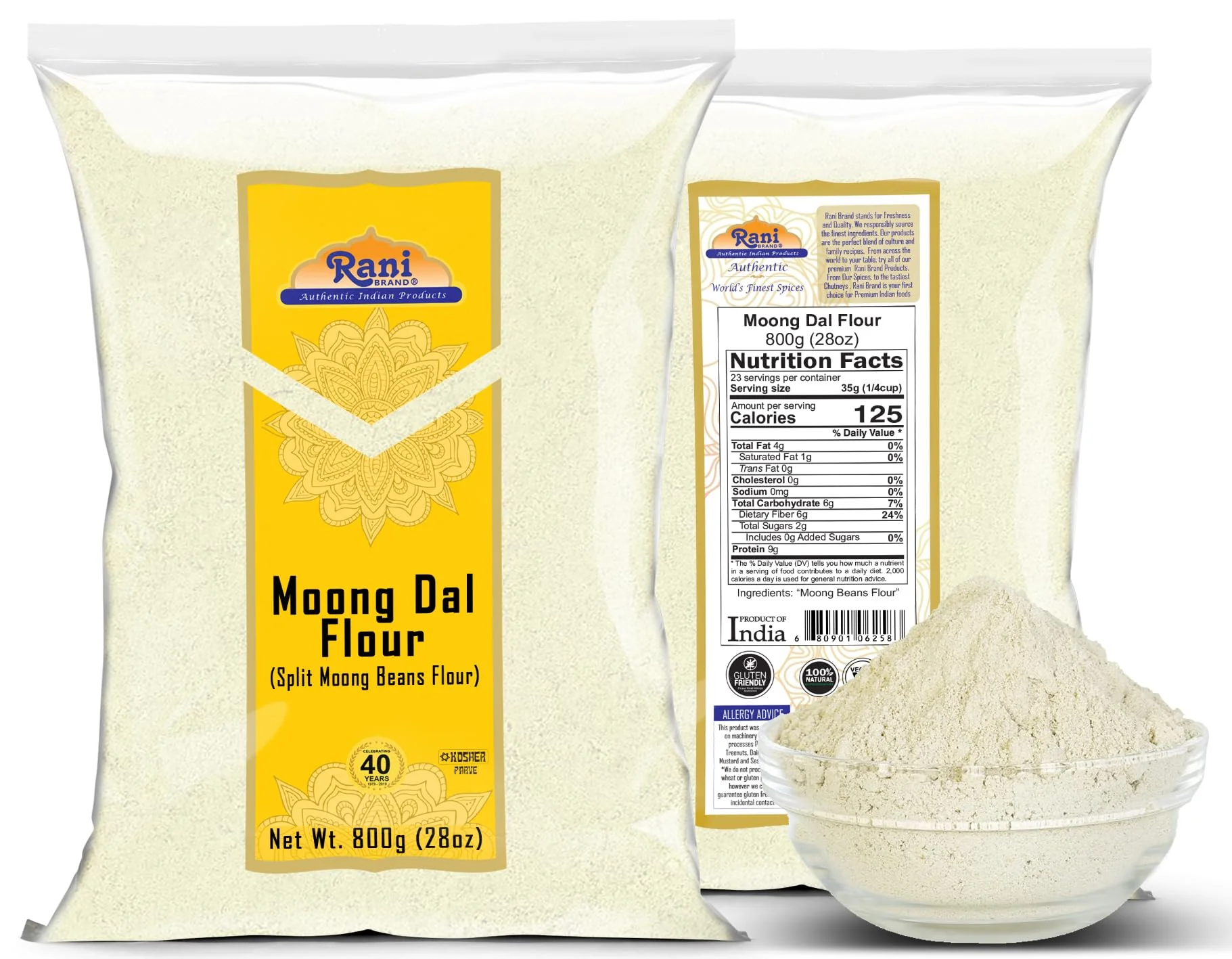 Rani Moong Flour (Mung Bean Flour, Green Gram Flour) 28oz (1.75lbs) 800g ~ All Natural | Vegan | Gluten Friendly | NON-GMO | Kosher | Indian Origin - Image 7