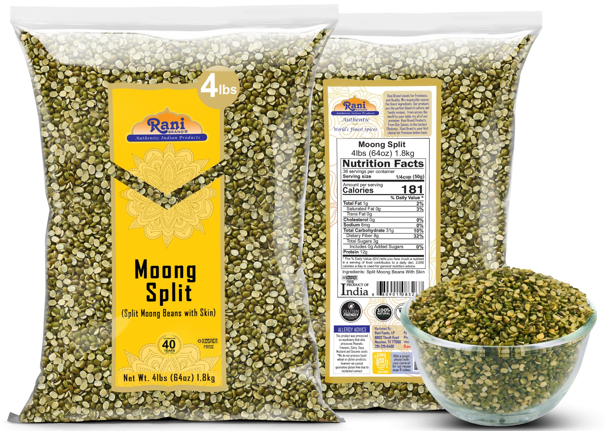 Rani Moong Split (Split Mung Beans with Skin) Lentils Indian 64oz (4lbs) 1.81kg Bulk ~ All Natural | Gluten Friendly | Non-GMO | Kosher | Vegan | Indian Origin - Image 3