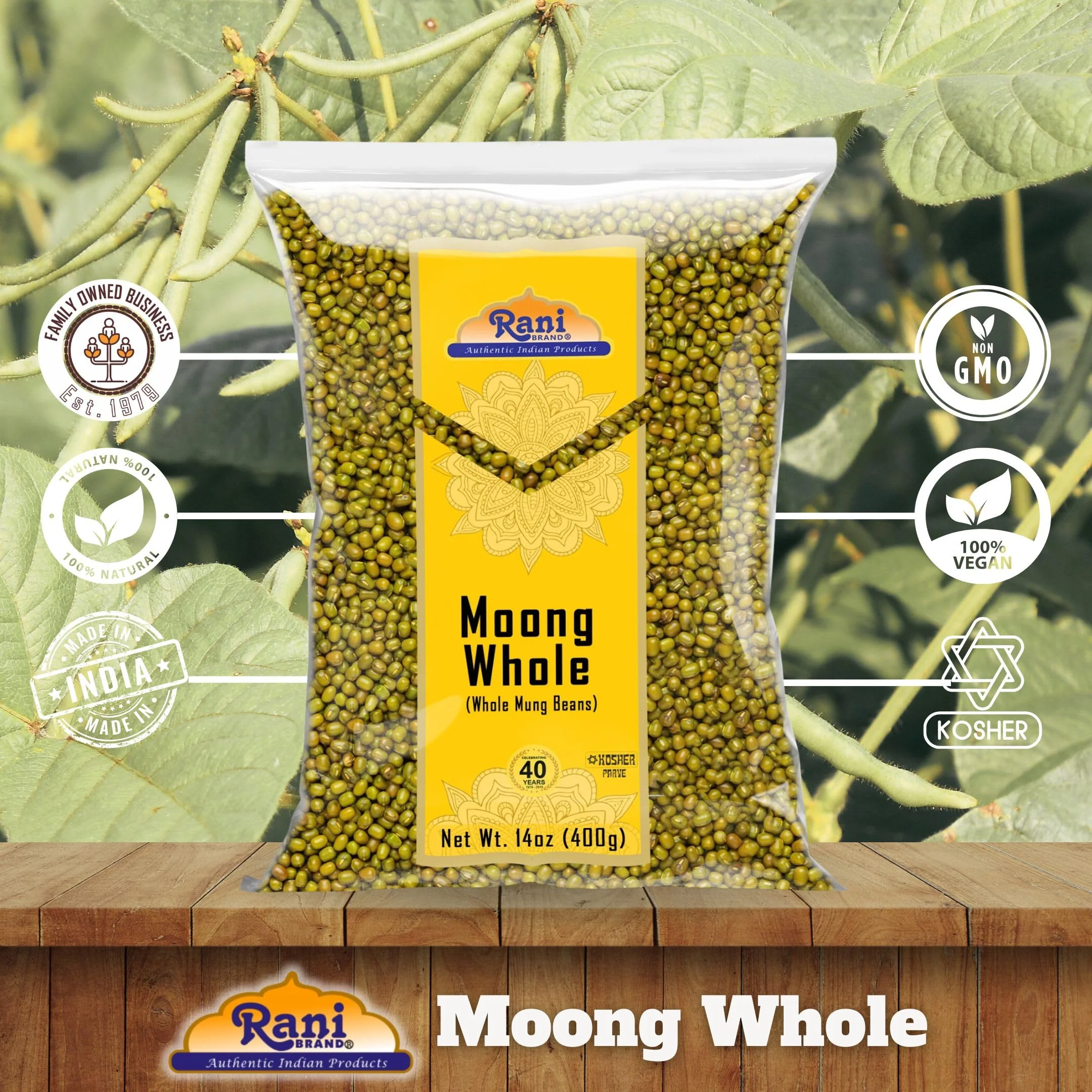 Rani Moong Whole (Ideal for cooking & sprouting, Whole Mung Beans with skin) Lentils Indian 14oz (400g) ~ All Natural | Gluten Friendly | Non-GMO | Kosher | Vegan | Indian Origin - Image 4