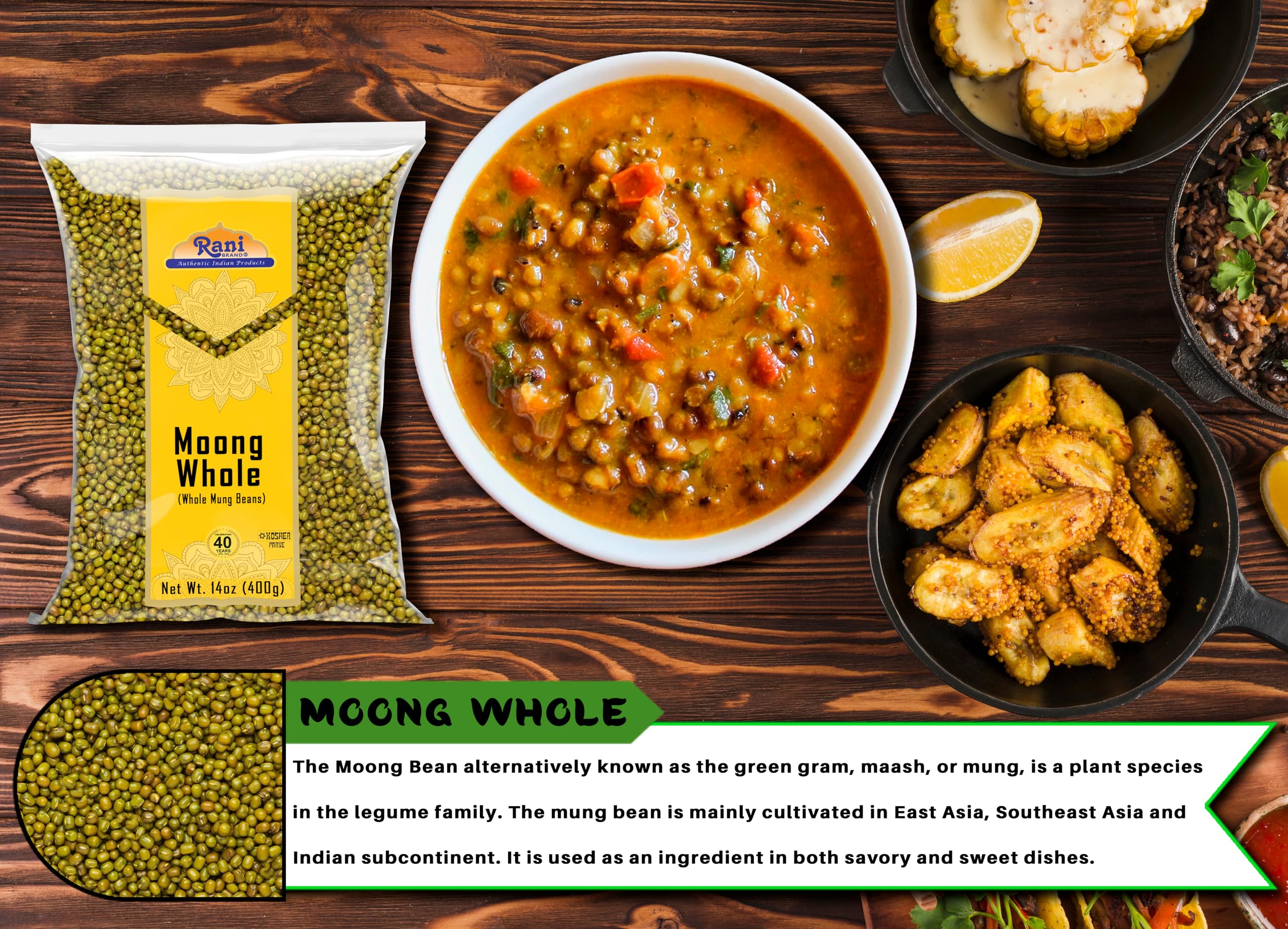 Rani Moong Whole (Ideal for cooking & sprouting, Whole Mung Beans with skin) Lentils Indian 14oz (400g) ~ All Natural | Gluten Friendly | Non-GMO | Kosher | Vegan | Indian Origin - Image 6