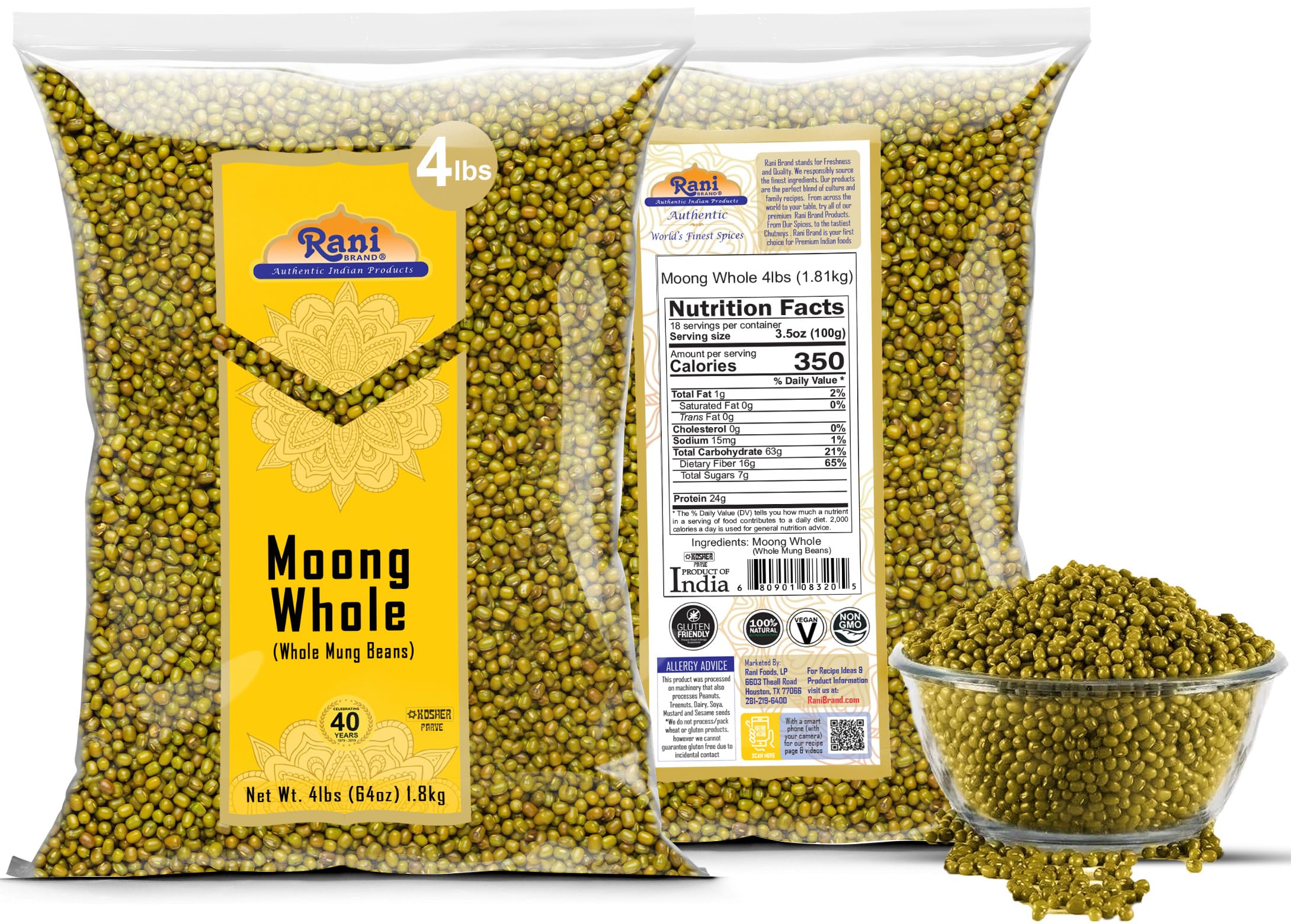 Rani Moong Whole (Ideal for cooking & sprouting, Whole Mung Beans with skin) Lentils Indian 64oz (4lbs) 1.81kg Bulk ~ All Natural | Gluten Friendly | Non-GMO | Kosher | Vegan | Indian Origin - Image 6
