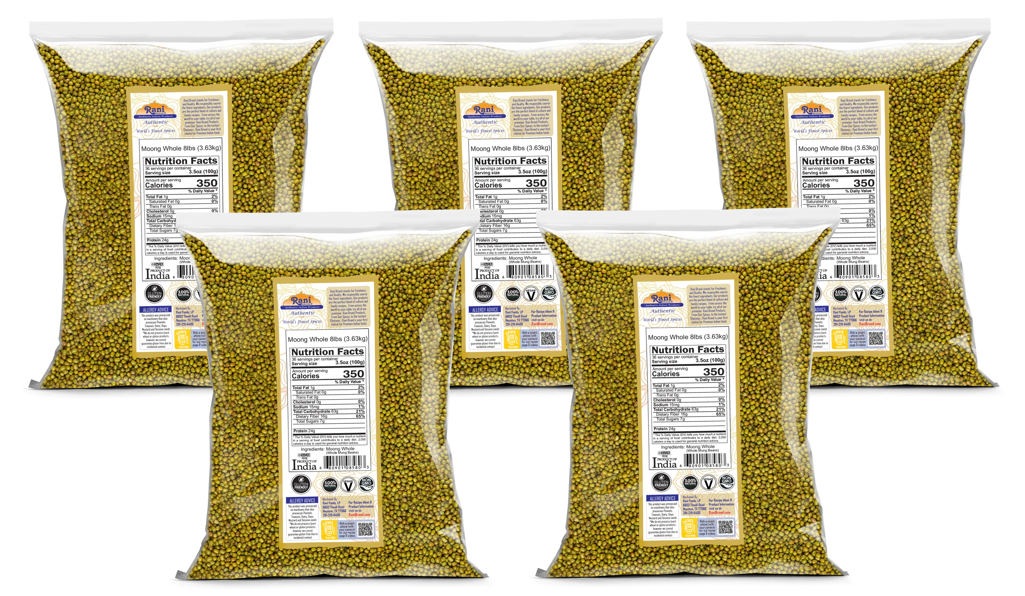 Rani Moong Whole (Ideal for cooking & sprouting, Whole Mung Beans w/ skin) Lentils Indian 128oz (8lbs) x Pack of 5 (Total 40lbs) Bulk ~ All Natural | Gluten Friendly | Non-GMO | Kosher | Vegan | Indian Origin - Image 7