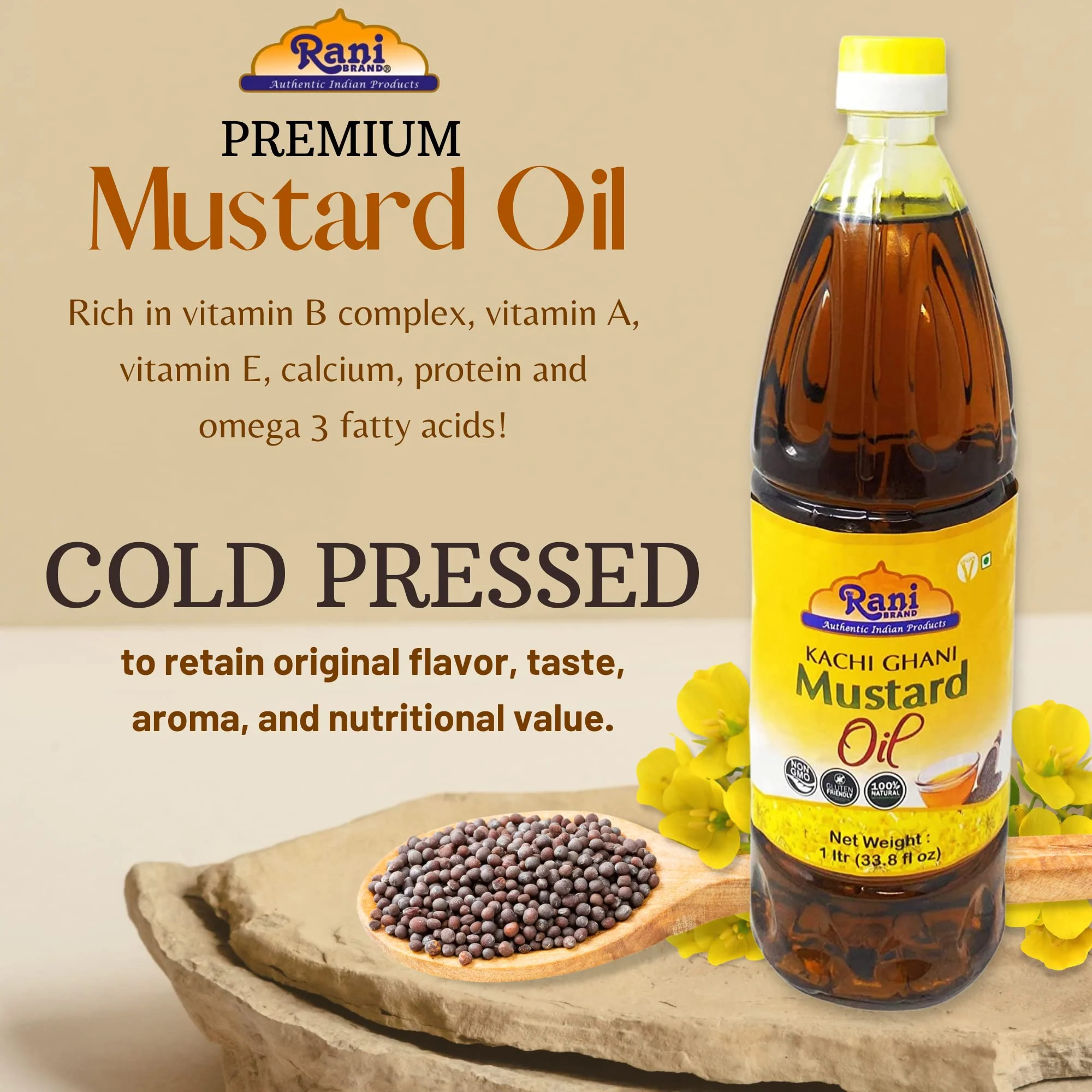 Rani Mustard Oil (Kachi Ghani) 33.8 Ounce (1 Liter) Pack of 2, NON-GMO | Gluten Free | Vegan | 100% Natural - Image 2