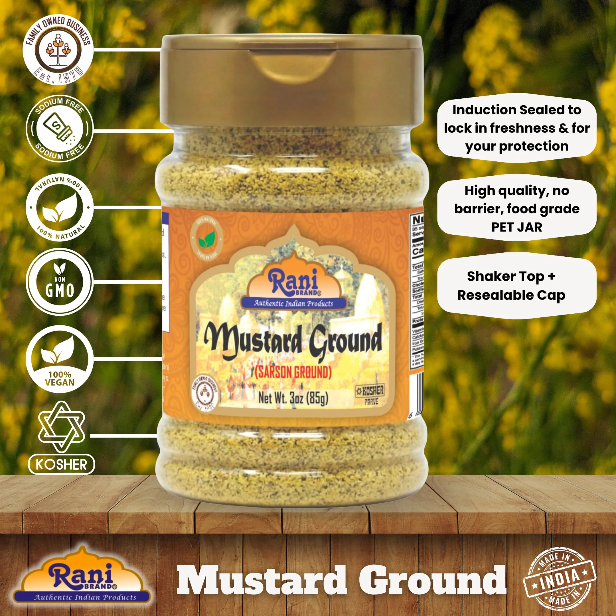 Rani Mustard Seeds Ground, Powder Spice (Rai Sarson) 3oz (85g) PET Jar ~ All Natural | Gluten Friendly | NON-GMO | Kosher | Vegan | Indian Origin - Image 4