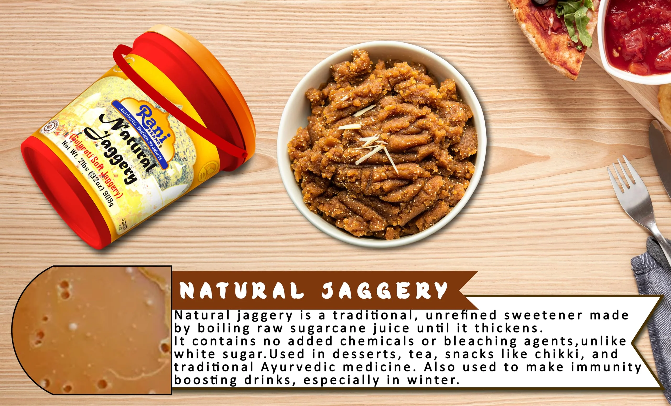 Rani Natural Jaggery (Gujarati Soft Jaggery) 32oz (2lbs) 908g Bulk Bucket ~ Gluten Friendly | Vegan | NON-GMO | Kosher | No Salt or fillers | Indian Product - Image 6