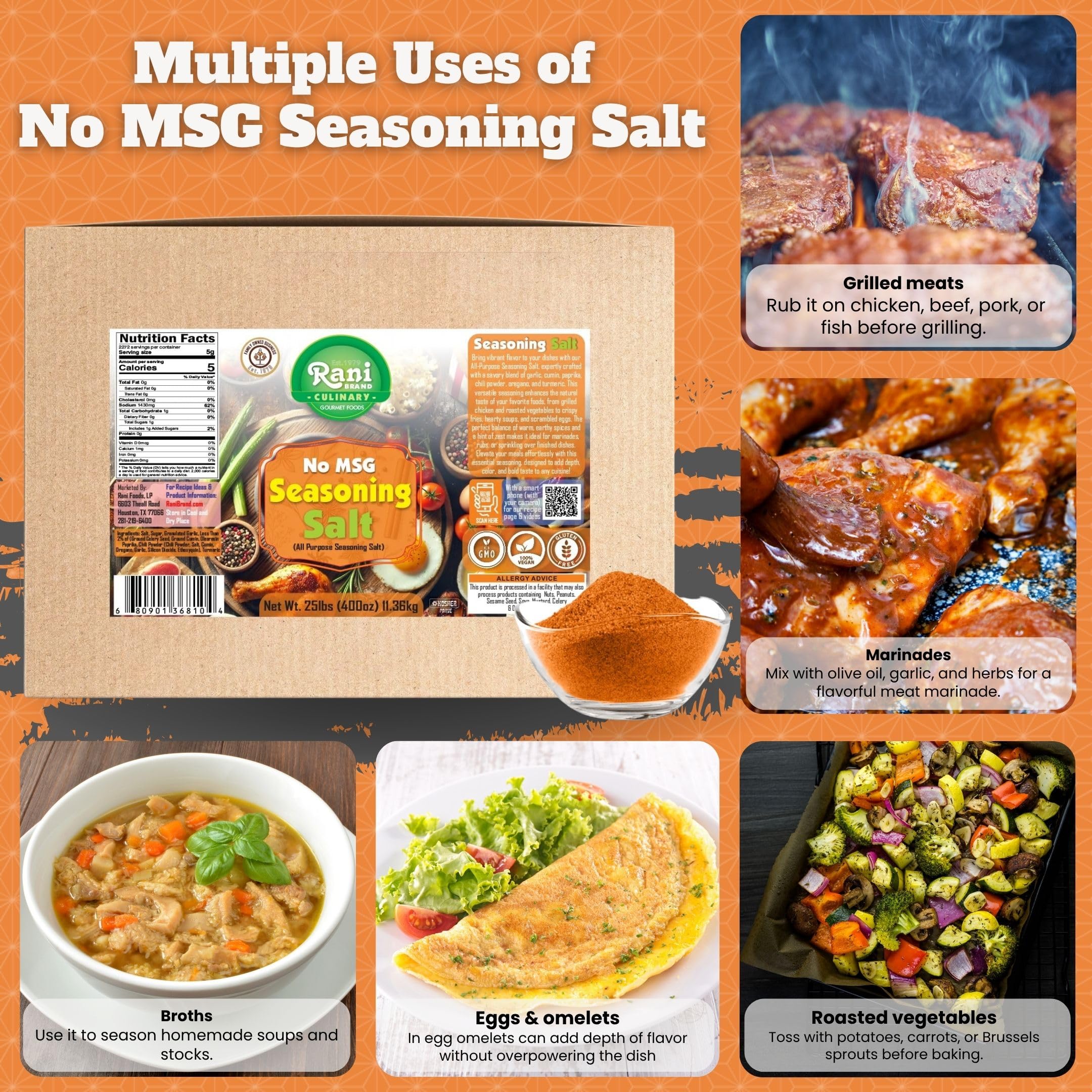 Rani No MSG Seasoning Salt (All Purpose Seasonign Salt) 400oz (25lbs) 11.36kg Bulk Box ~ All Natural | Gluten Friendly | NON-GMO | Kosher | Vegan | Product of USA - Image 2