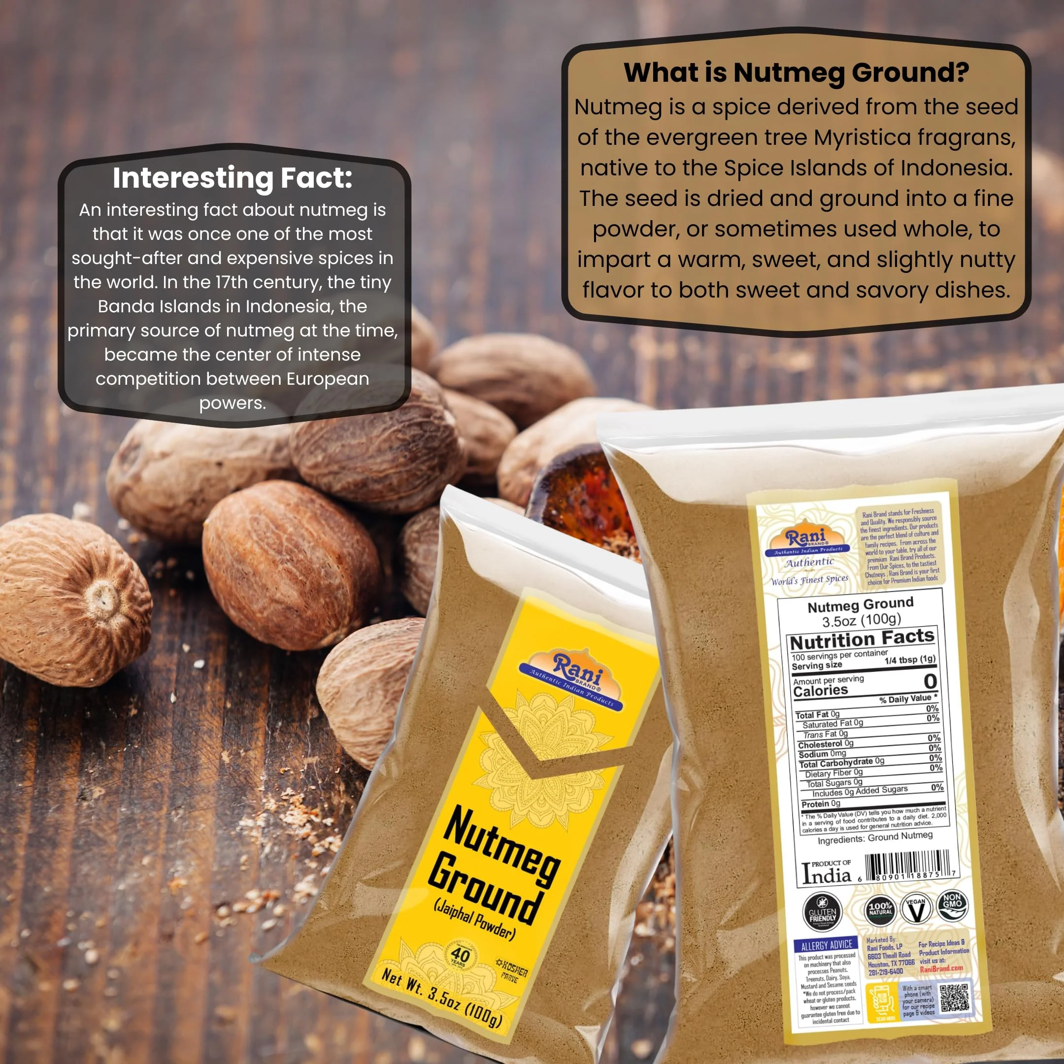 Rani Nutmeg (Jaiphul) Ground Powder Spice 3.5oz (100g) ~ Perfect for Baking, Cooking, Smothies, Lattes & Dessert, All Natural | Vegan | Gluten Friendly | NON-GMO | Kosher | Indian Origin - Image 3