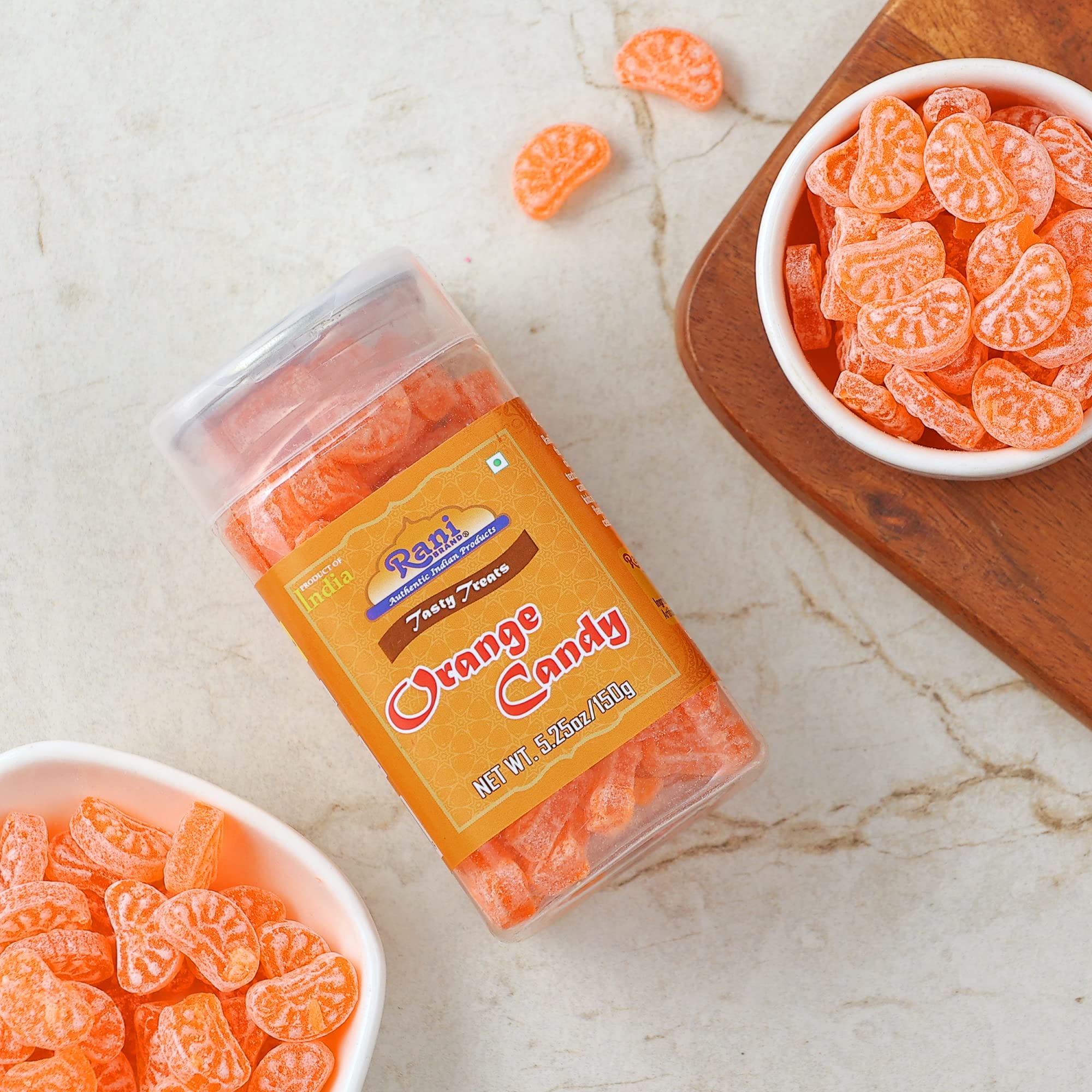 Rani Orange Candy 5.25oz (150g) Vacuum Sealed, Easy Open Top, Resealable Container ~ Indian Tasty Treats | Vegan | Gluten Friendly | NON-GMO | Indian Origin - Image 2