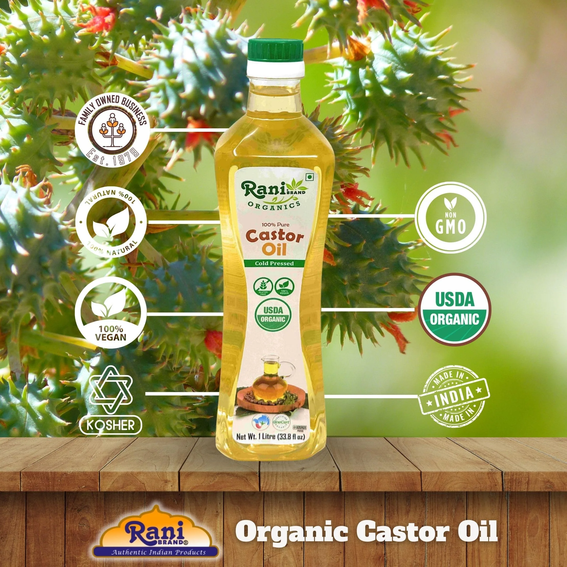 Rani Organic Castor Oil 33.8 Ounce (1 Liter) Cold Pressed | 100% Natural | NON-GMO | Kosher | Vegan | Gluten Free | USDA Certified Organic - Image 4
