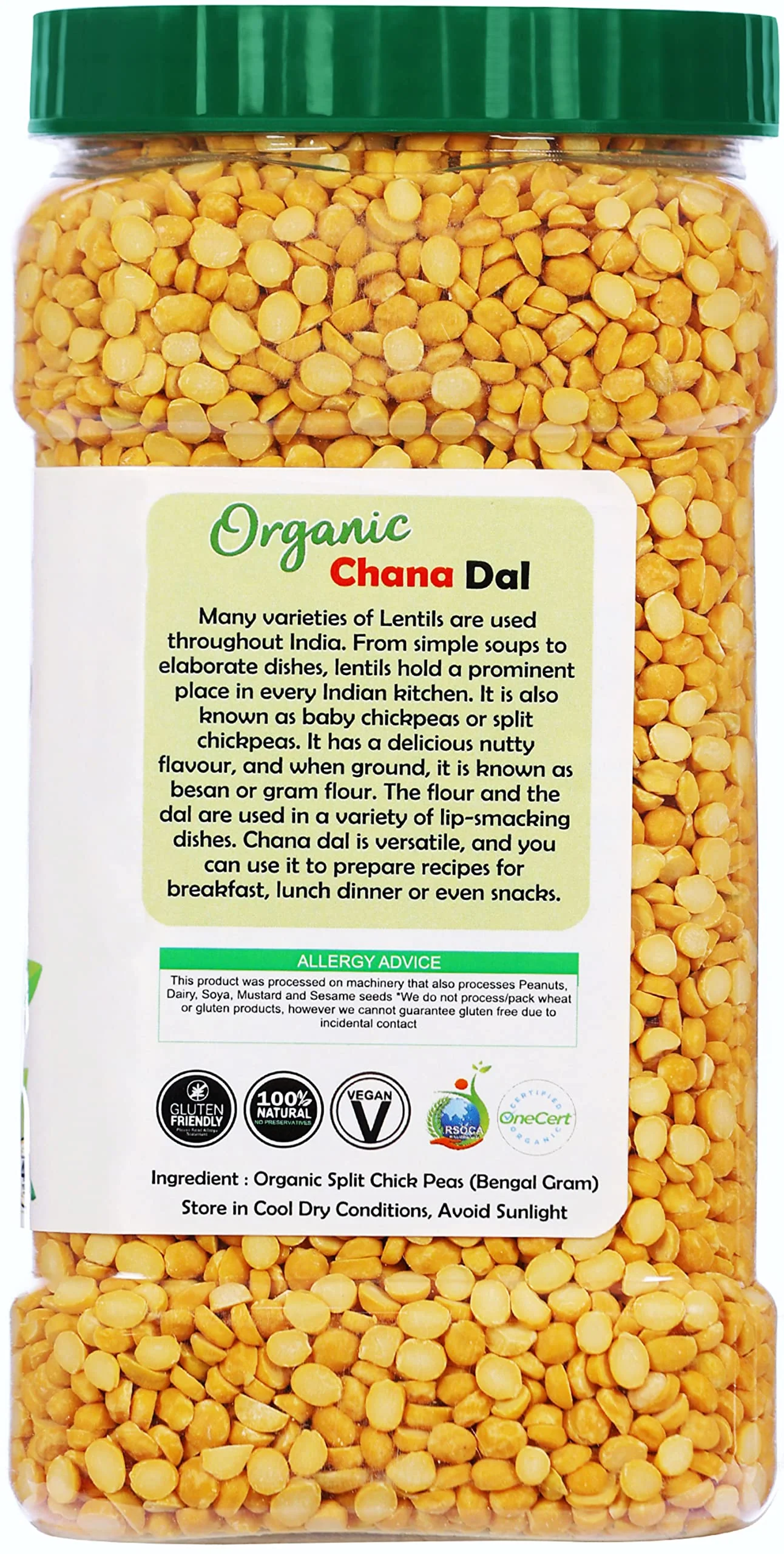 Rani Organic Chana Dal (Split Desi Chickpeas without skin) 64oz (4lbs) 1.81kg Bulk PET Jar ~ All Natural | Vegan | Gluten Friendly | NON-GMO - Image 4