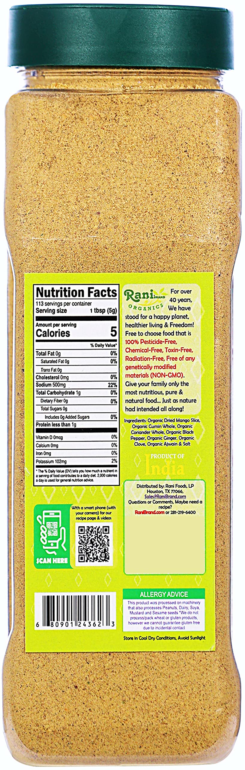 Rani Organic Chat Masala (8-Spice Seasoning Salt) Tangy Indian Seasoning 20oz (1.25lbs) 567g PET Jar ~ All Natural | USDA Certified Organic - Image 3