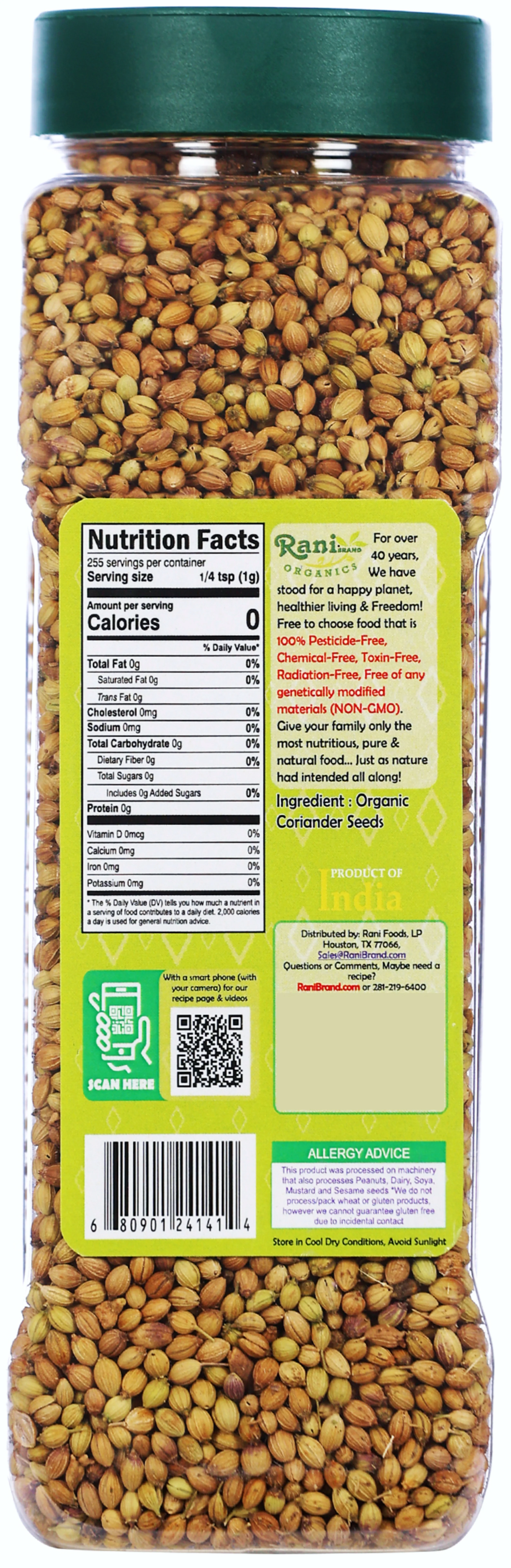 Rani Organic Coriander Seeds Whole (Dhania Sabut) 9oz (255g) PET Jar ~ All Natural | Vegan | Gluten Friendly | Indian Origin | USDA Certified Organic - Image 3