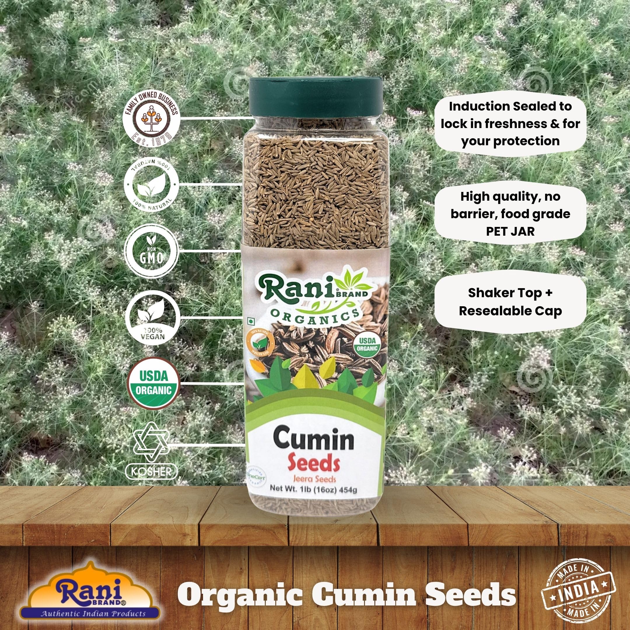 Rani Organic Cumin Seeds Whole (Jeera Sabut) 16oz (1lb) 454g PET Jar ~ All Natural | Vegan | Gluten Friendly | NON-GMO | Kosher | Indian Origin | USDA Certified Organic - Image 4