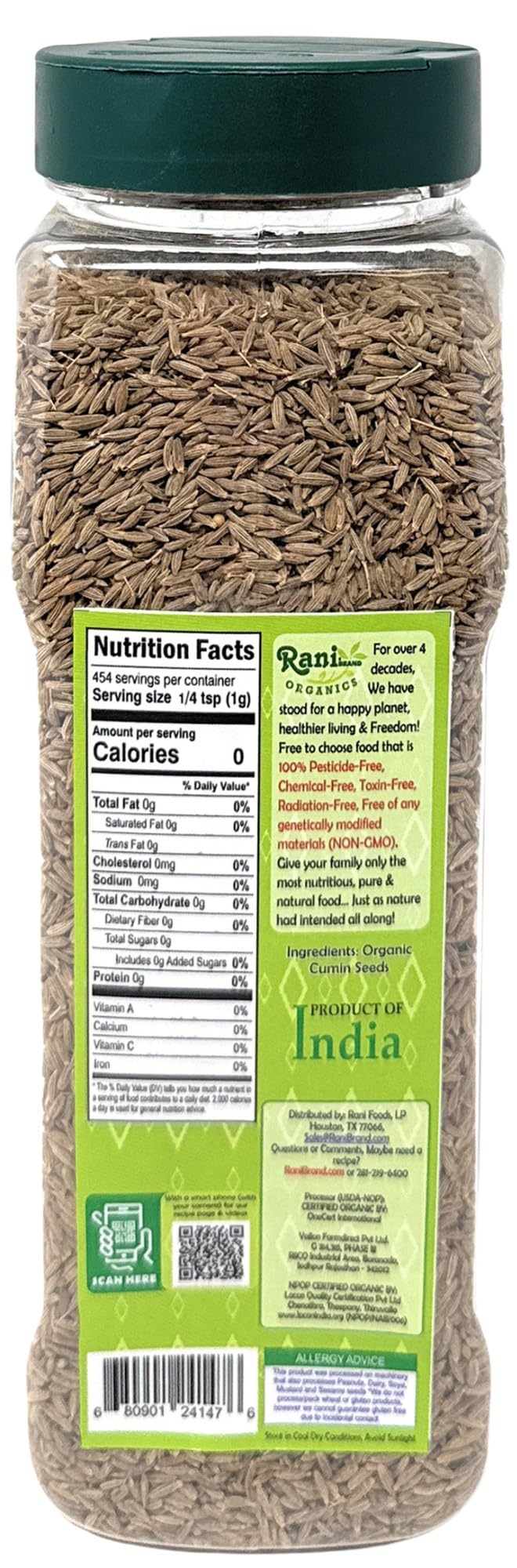 Rani Organic Cumin Seeds Whole (Jeera Sabut) 16oz (1lb) 454g PET Jar ~ All Natural | Vegan | Gluten Friendly | NON-GMO | Kosher | Indian Origin | USDA Certified Organic - Image 5