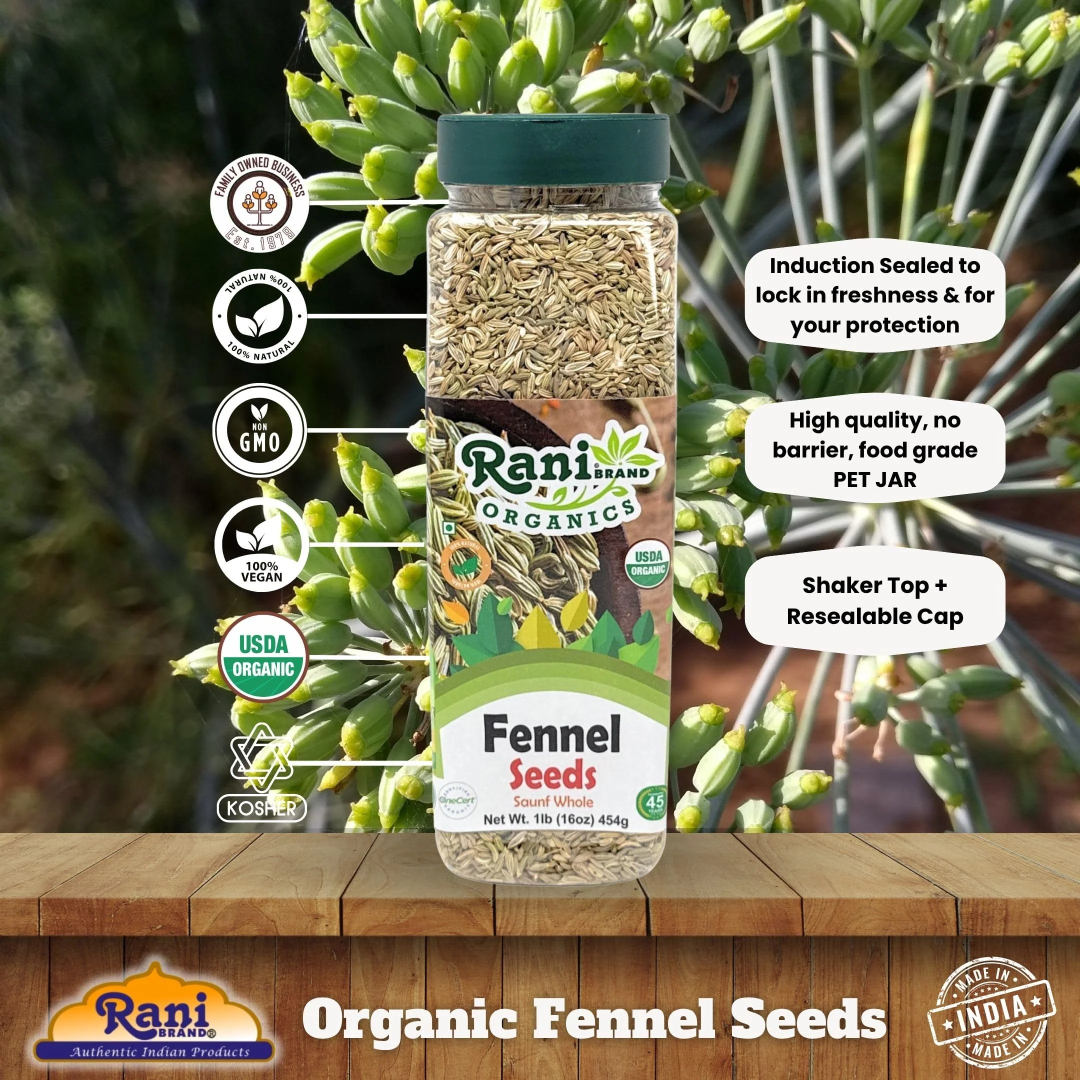 Rani Organic Fennel Seeds (Saunf Sabut) Whole Spice 16oz (1lb) 454g PET Jar ~ All Natural | Vegan | Gluten Friendly | NON-GMO | Kosher | Indian Origin | USDA Certified Organic - Image 4