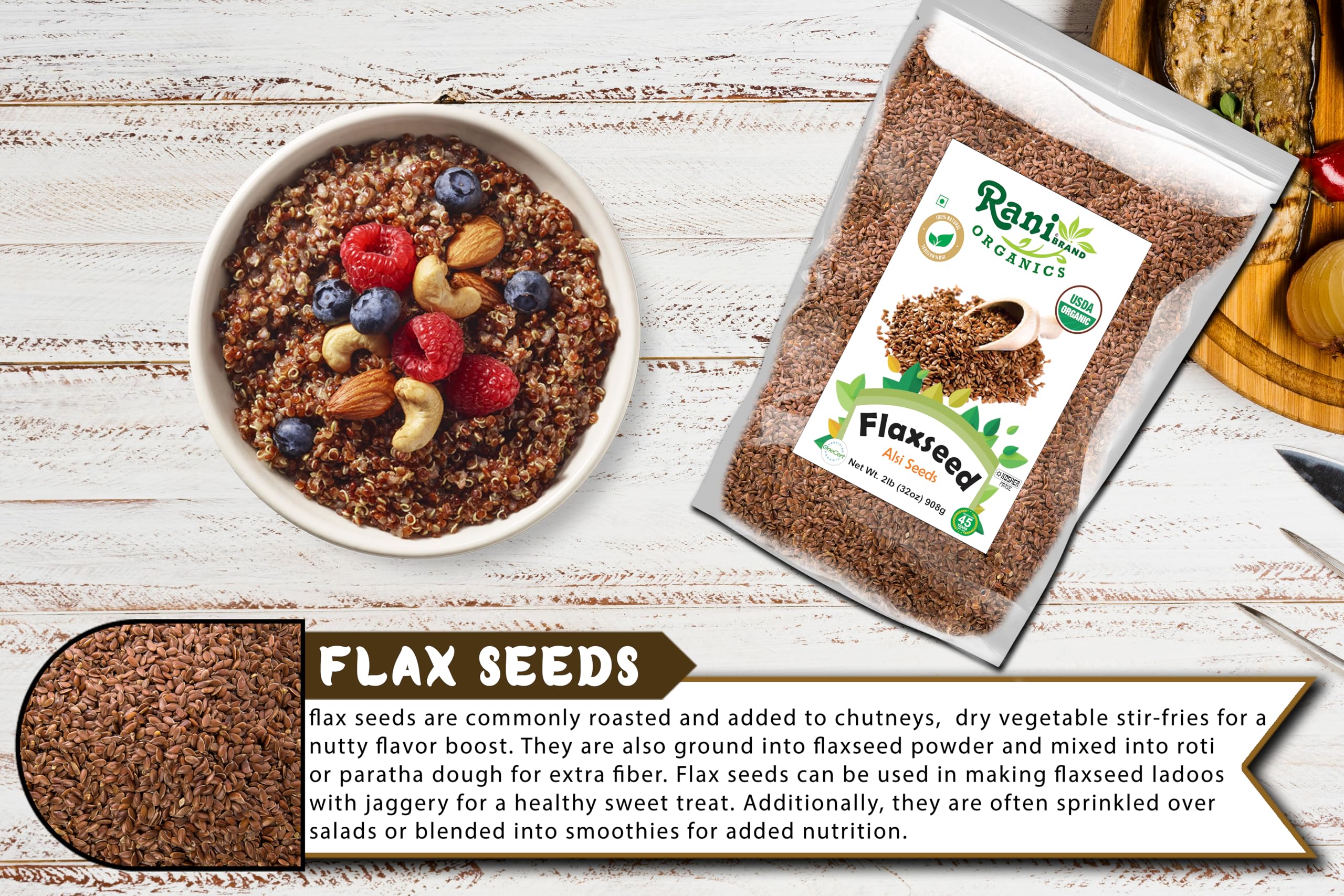 Rani Organic Flax Seeds Whole Raw (Alsi, Linum usitatissimum) 32oz (2lbs) 908g ~ All Natural | Gluten Friendly | Non-GMO | Kosher | Vegan | Indian Origin | USDA Certified Organic - Image 6